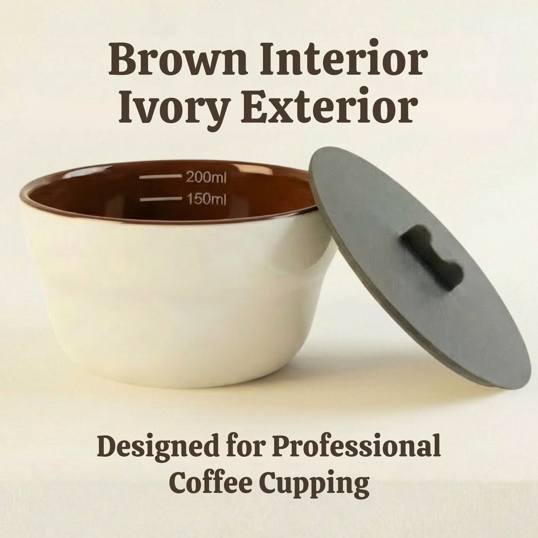 Professional coffee cupping bowl with brown interior and ivory exterior