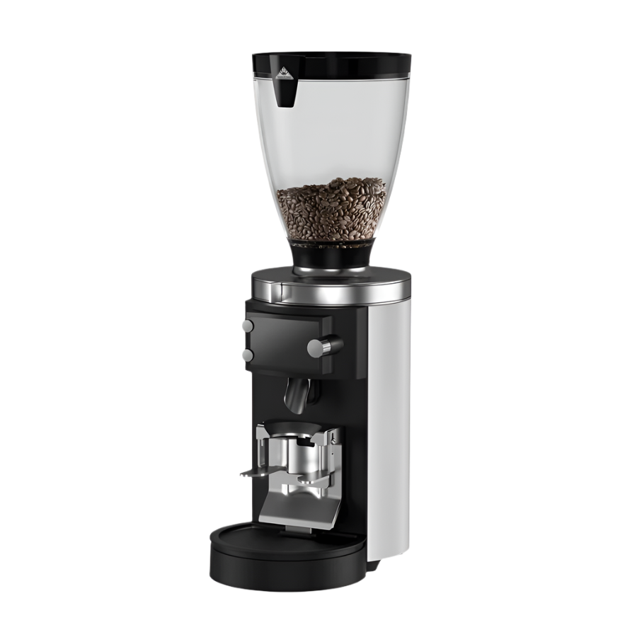 Angled front image of white variant Mahlkonig E65S GbW Espresso Grinder