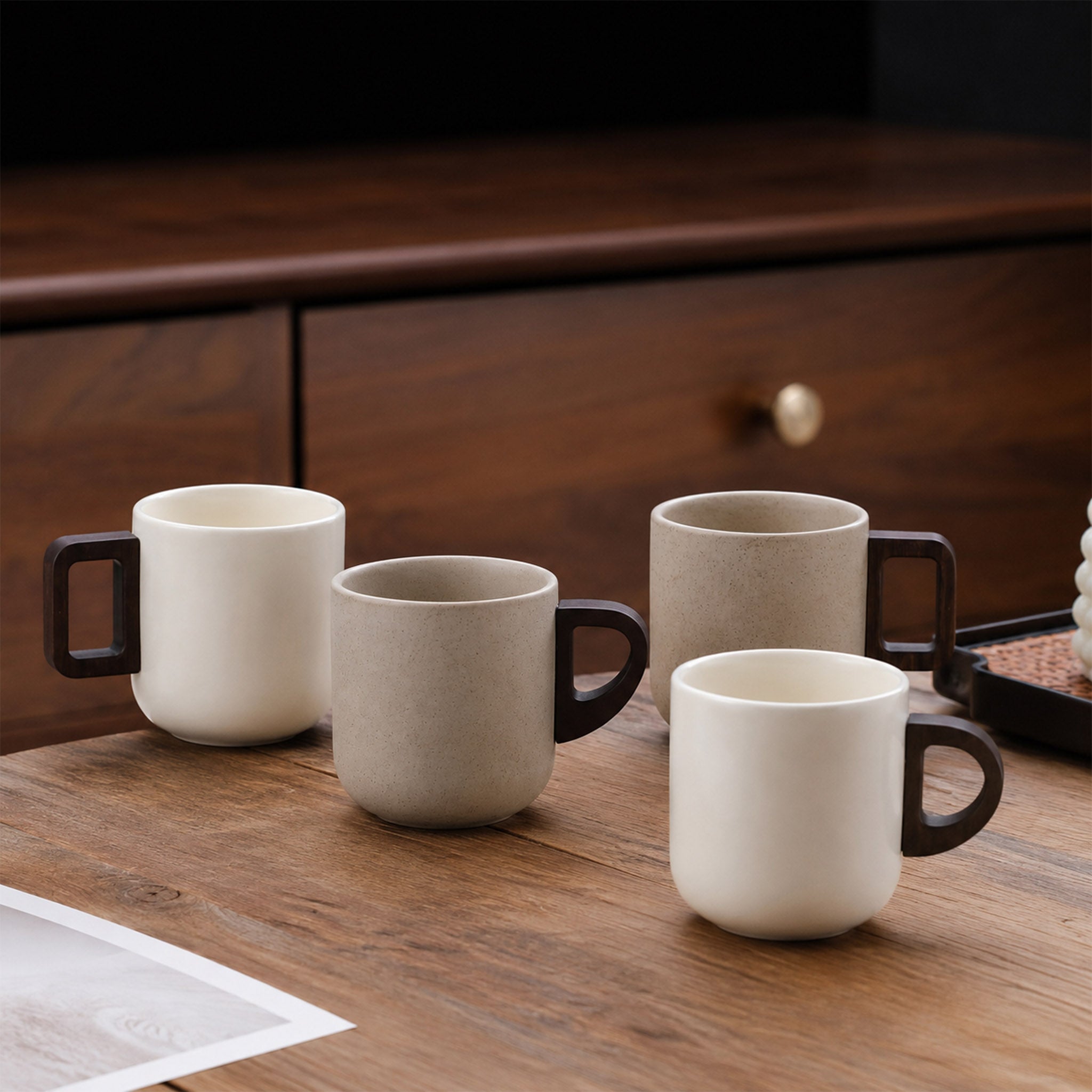different Handcrafted Glass Espresso Cup with Wooden Handle with different variants