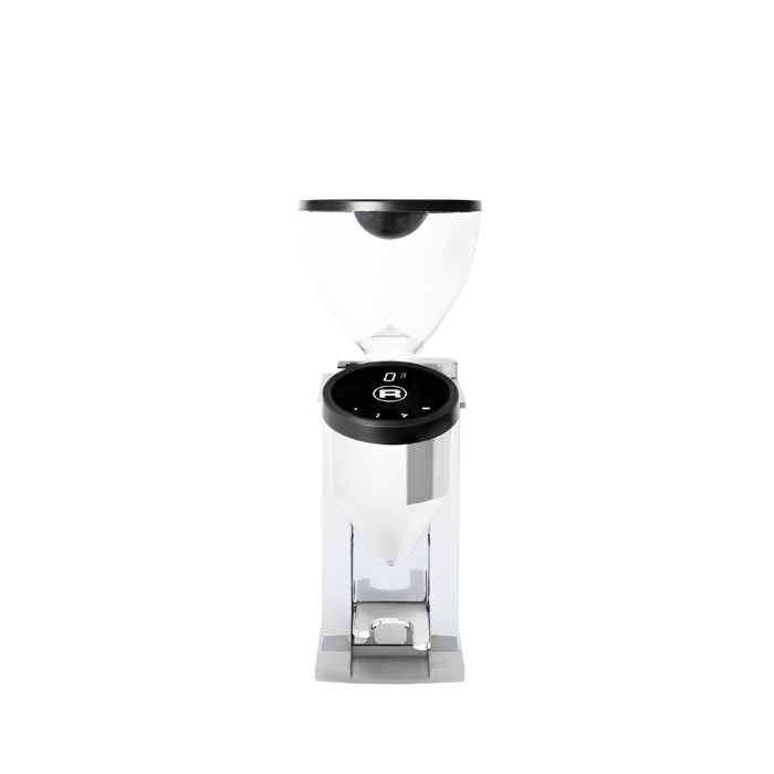 Front image of chrome variant Rocket Espresso Faustino Espresso Grinder