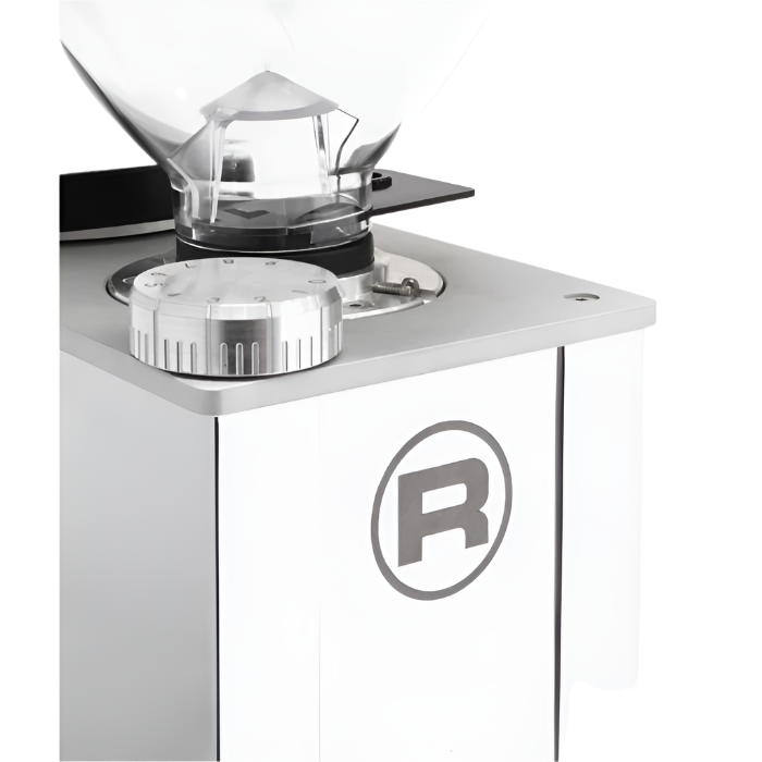 Close up image of Rocket Espresso Faustino Espresso Grinder showing the Rocket logo