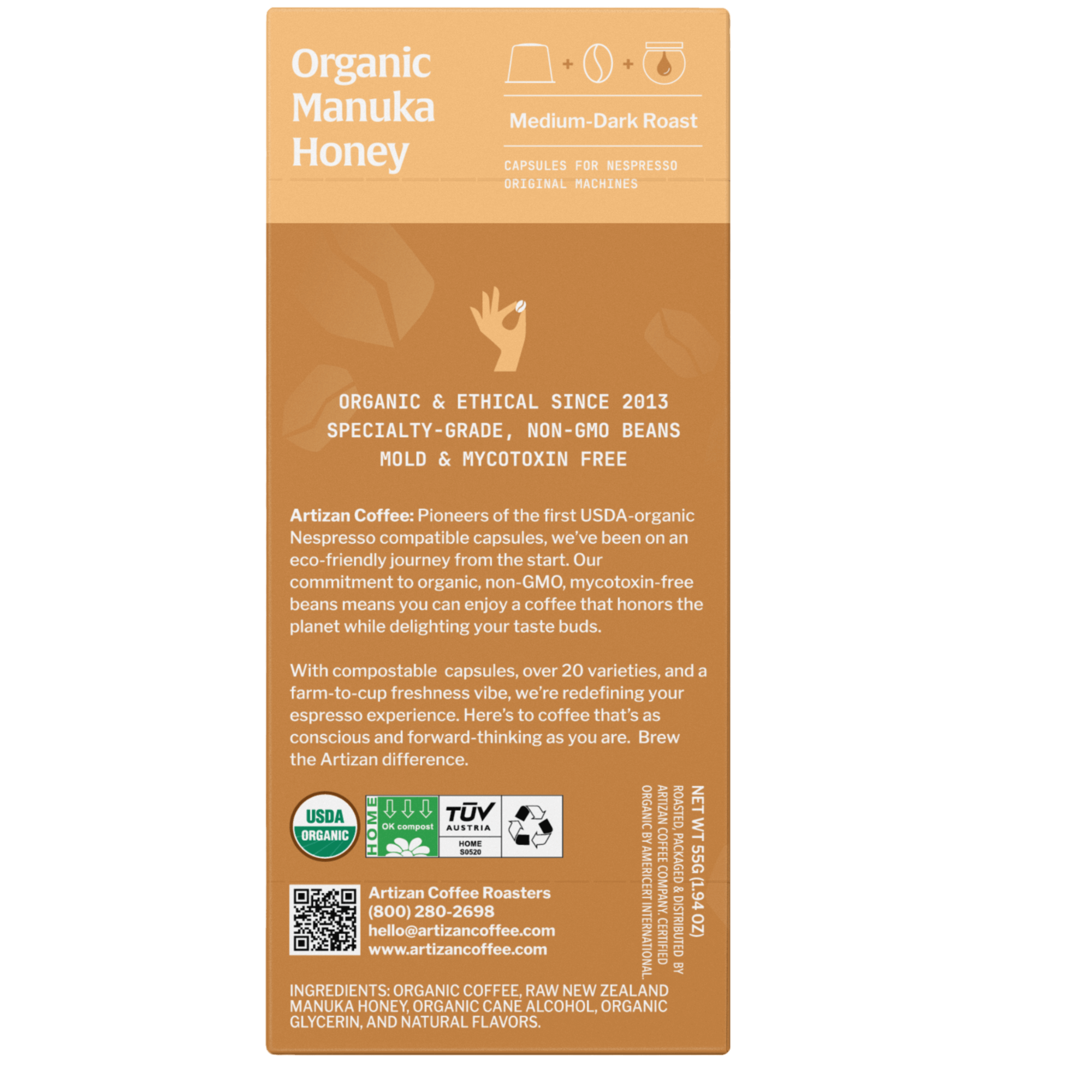 A back image of Organic Manuka Honey Packaging.