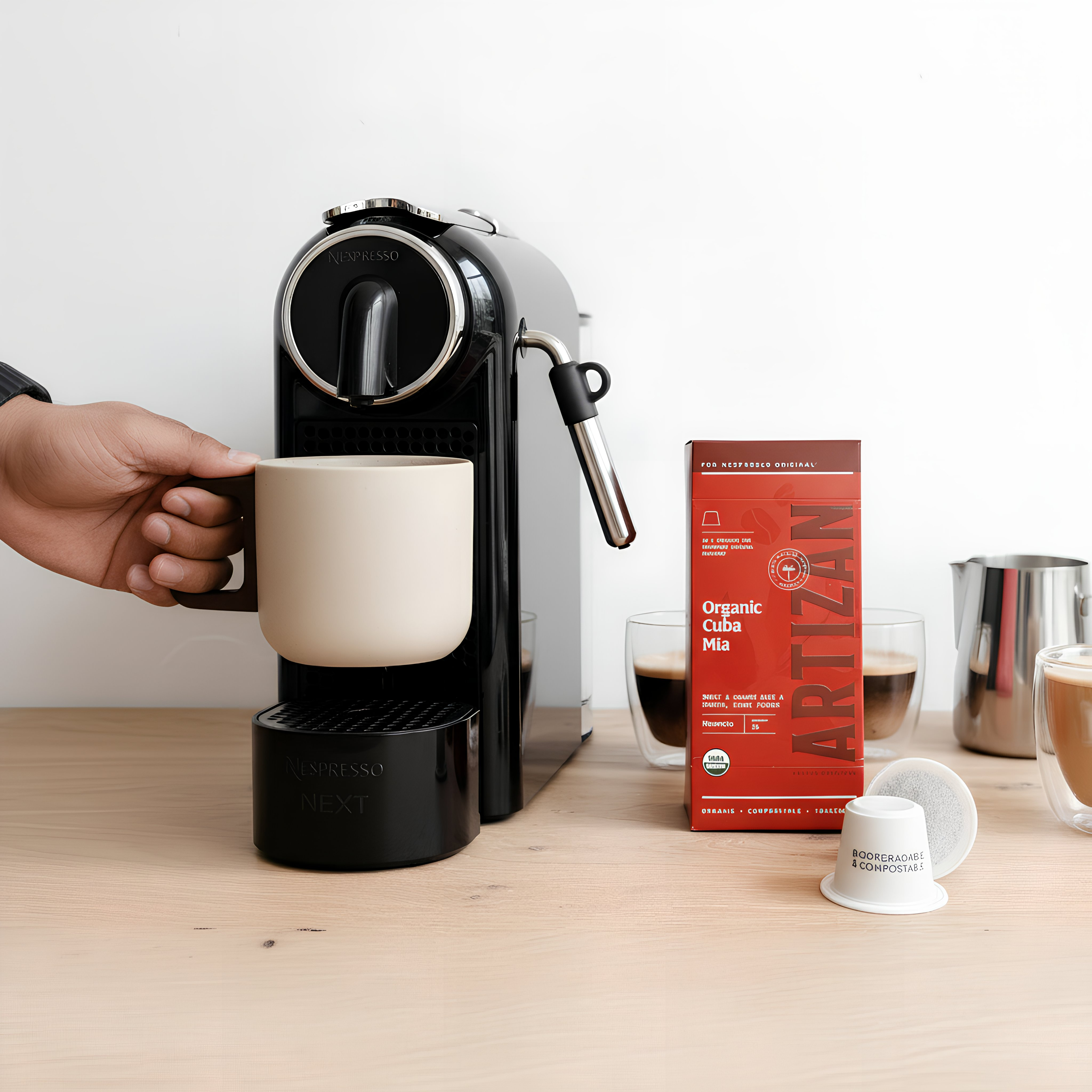 Handcrafted Ceramic Espresso Cup with Wooden Handles