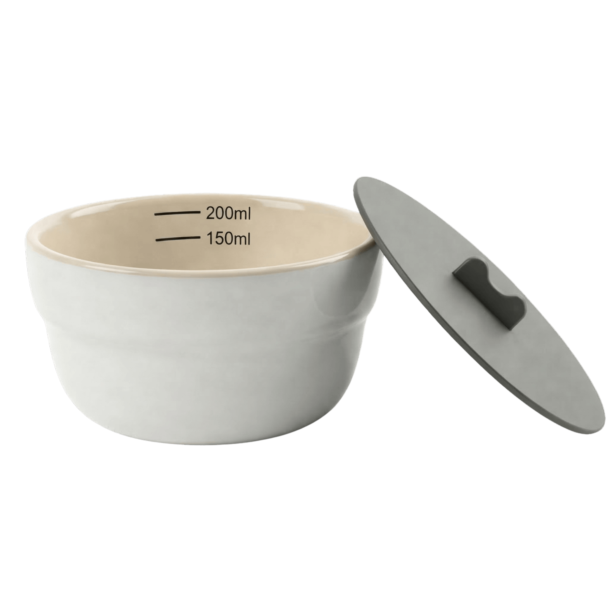 artizan cupping bowl ivory on ivory with gray silicon lid with transparent background