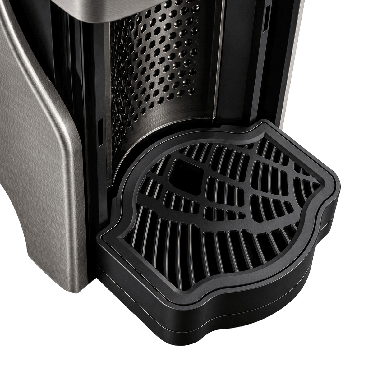 Line1 espresso machine Brushed Nickel – cup tray detail view