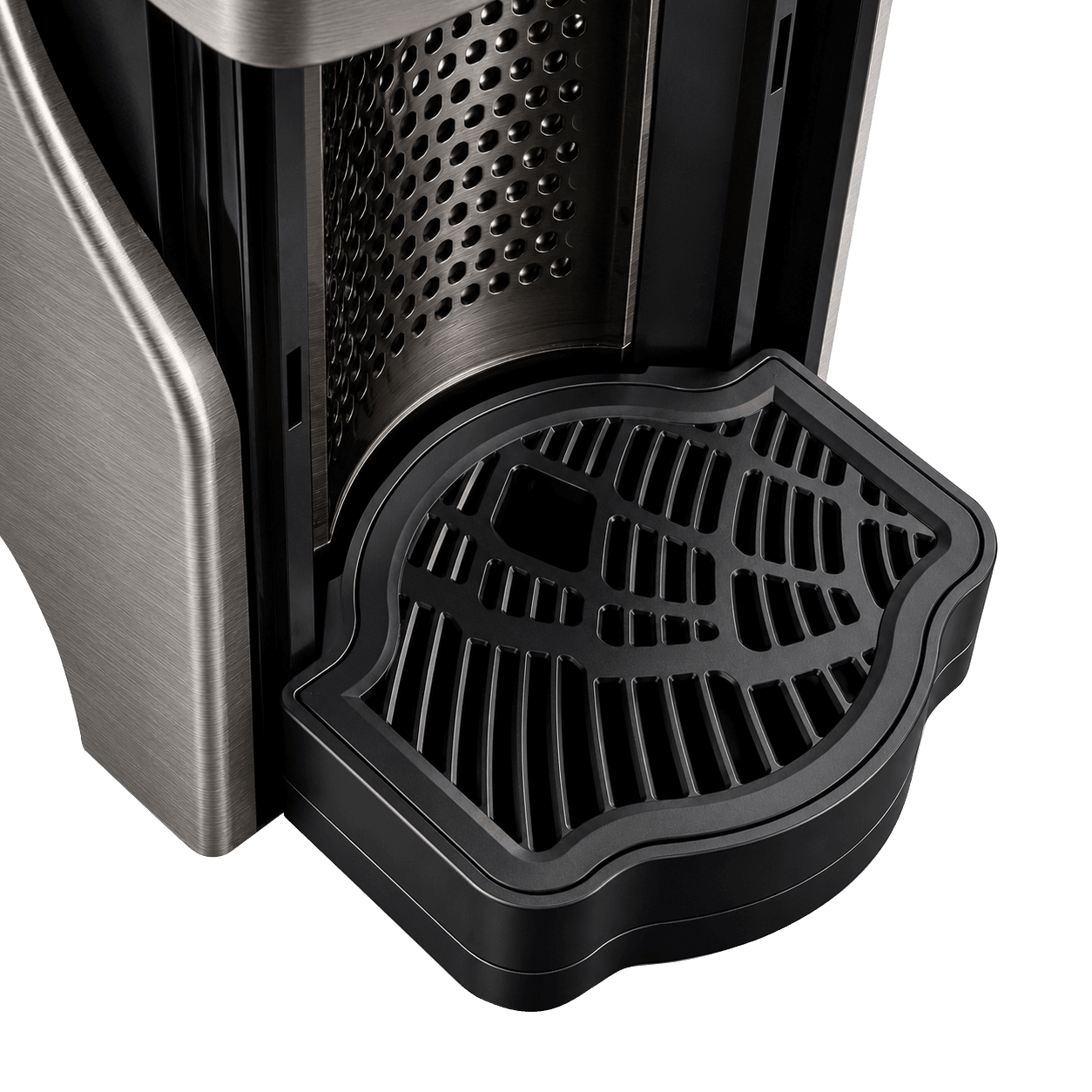 Line1 Espresso and Coffee Machine in Brushed Nickel and Saddle on white background
