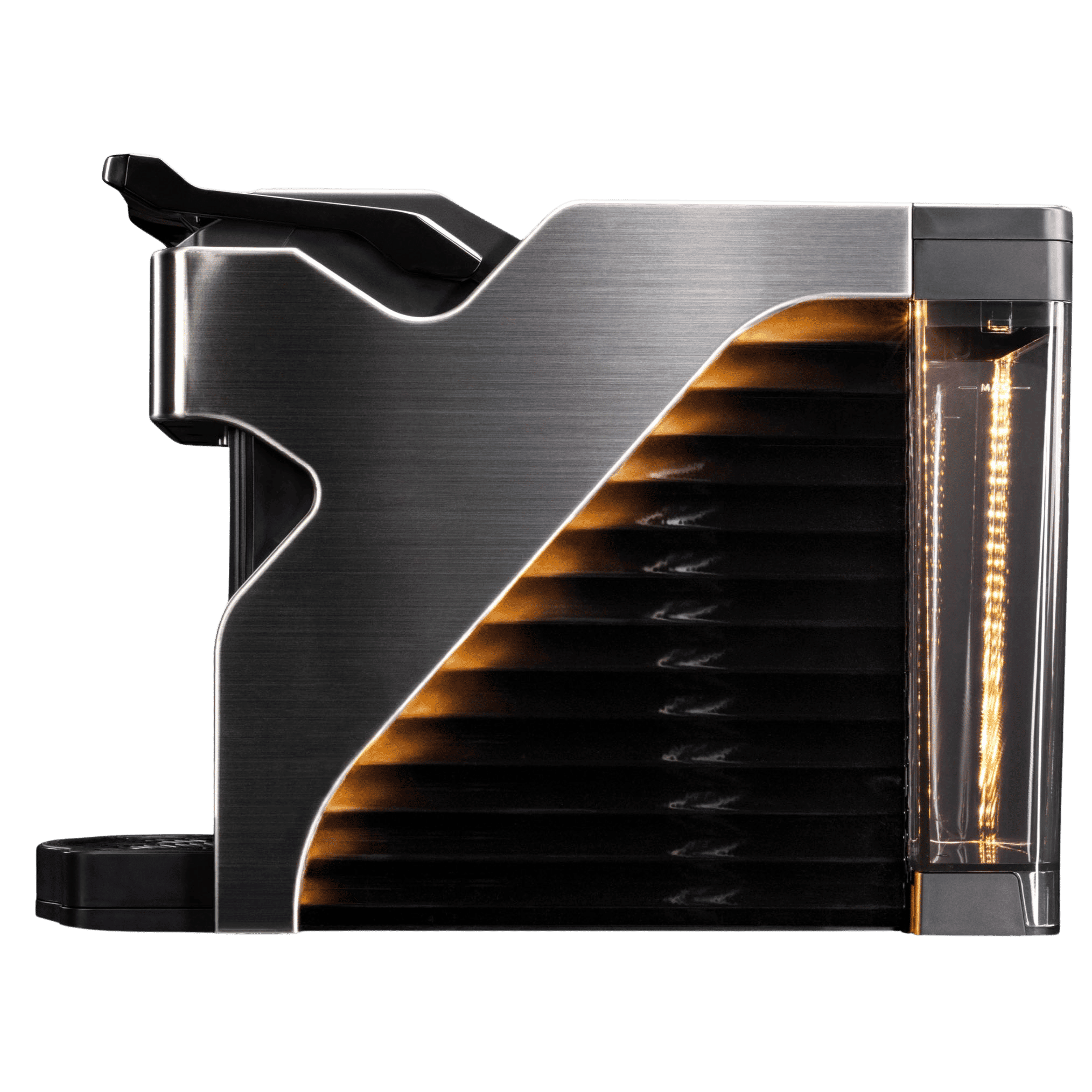 Line1 Espresso and Coffee Machine in Brushed Silver and Onyx – three-quarter view on white background