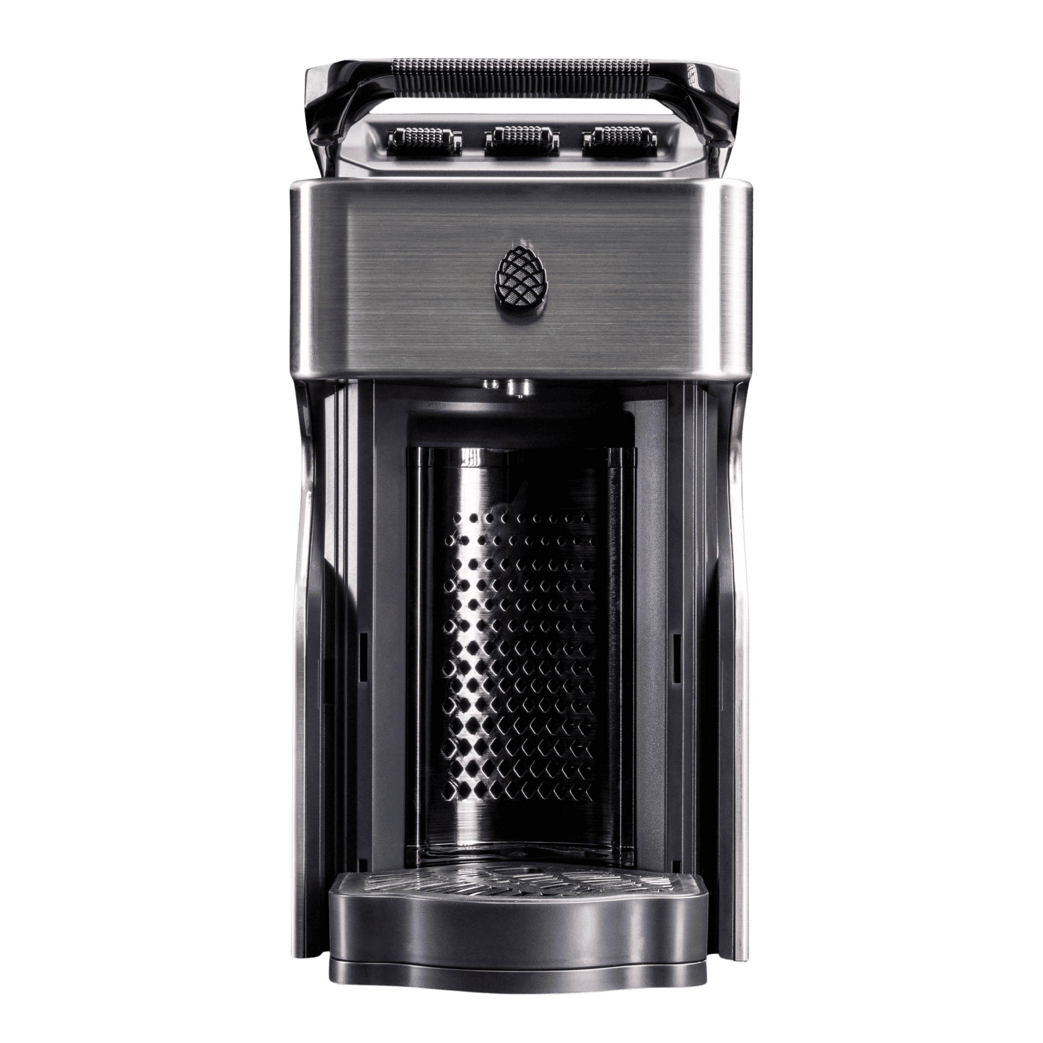 Line1 Espresso and Coffee Machine in Brushed Silver and Onyx on white background