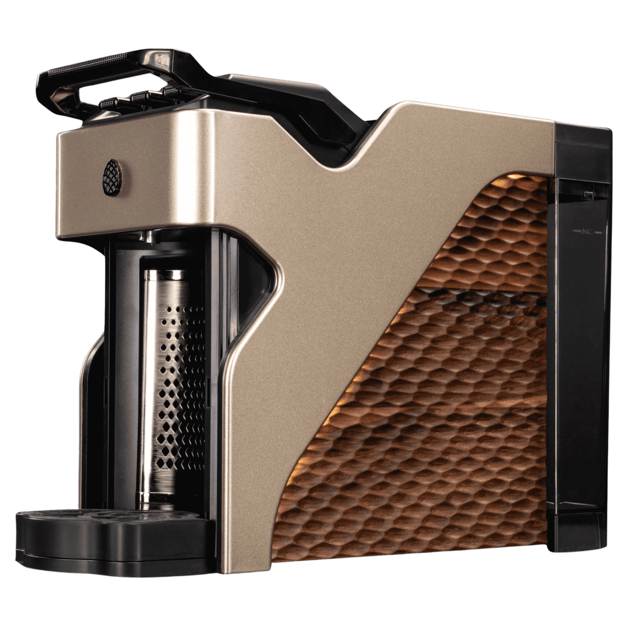 Line1 Espresso and Coffee Machine in Champagne and Grain – three-quarter view on white background