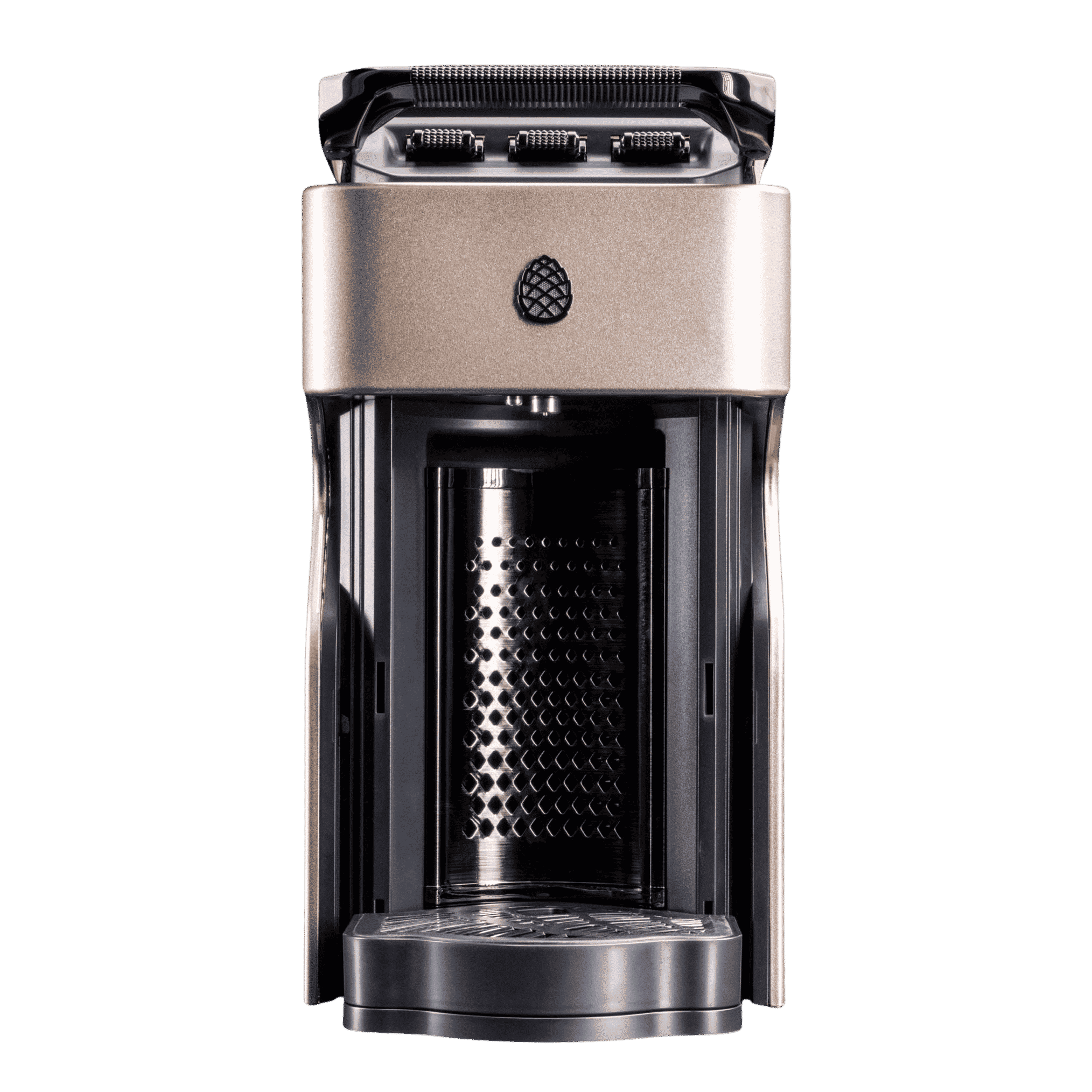 Line1 Espresso and Coffee Machine in Champagne and Saddle – front view on white background