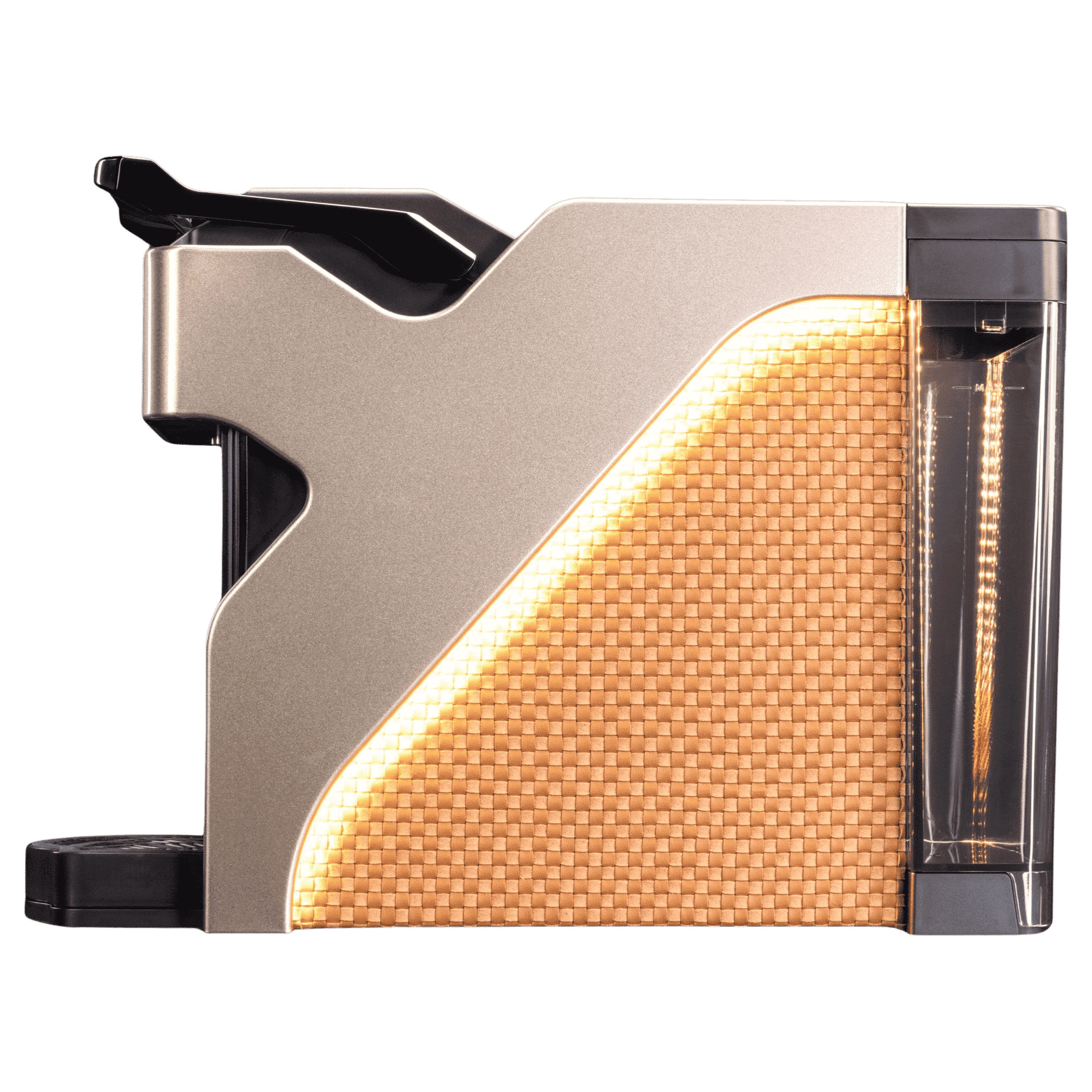 Line1 Espresso and Coffee Machine in Champagne and Saddle – three-quarter view on white background