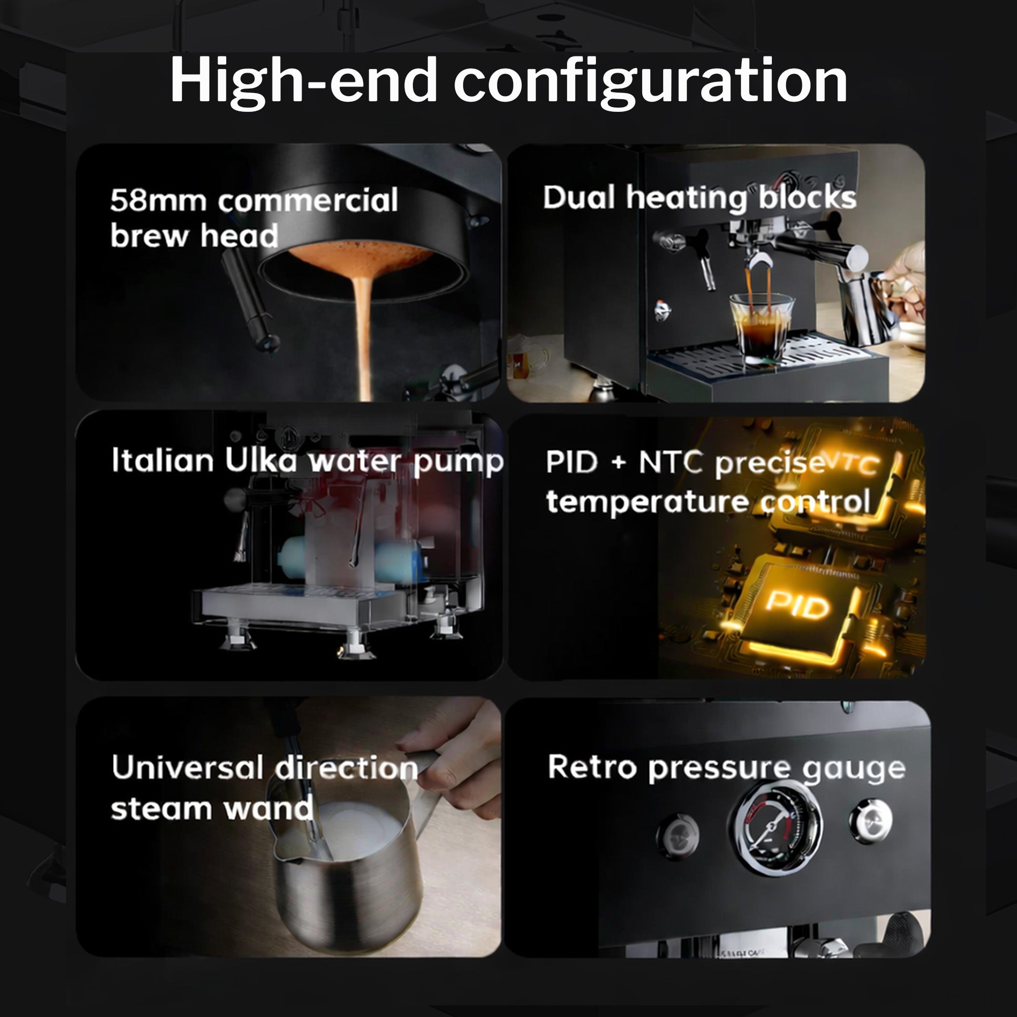 MDK espresso machine high end configuration with 58mm brew head PID temperature control and Italian pump