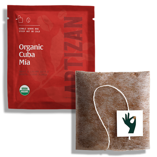 Sample – Organic Cuba Mia Coffee Single (1 Brew Bag) by Artizan Coffee Roasters coffee brew bag, red USDA organic single-serve