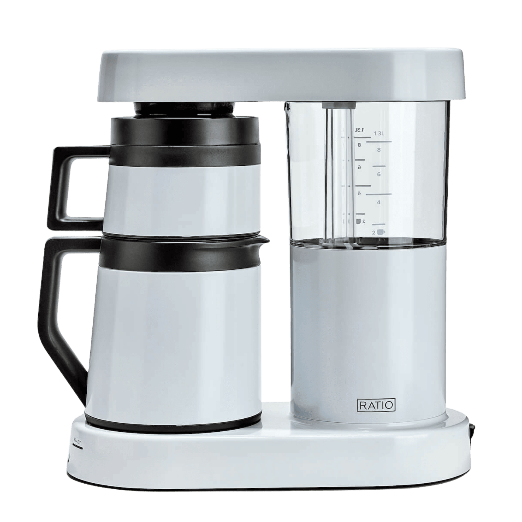 Ratio Six Coffee Machine by Ratio, matte black and white coffee machine with clear water level markings