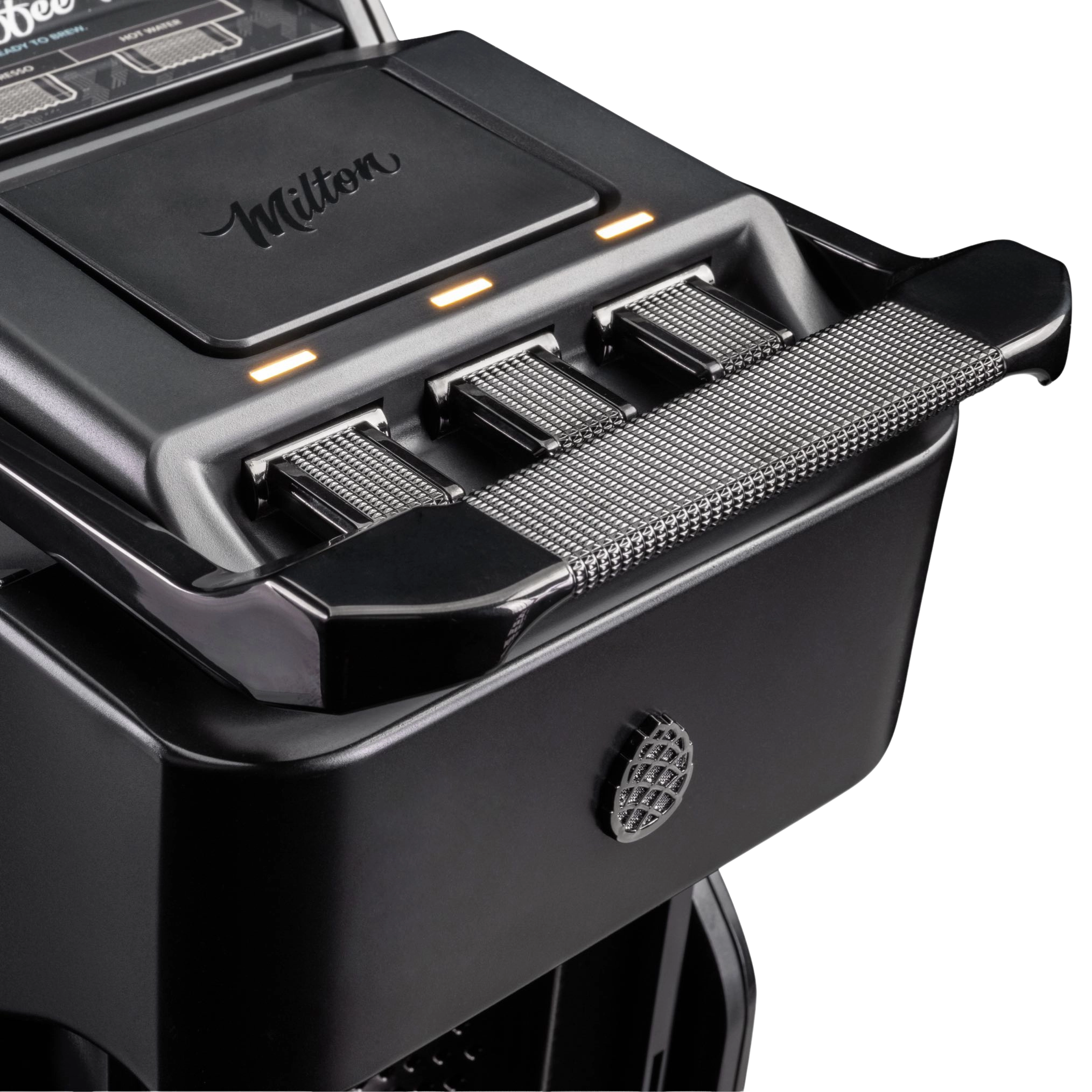 Milton Coffee Line1 Nespresso Compatible Brewer in Satin Black & Saddle – controls detail