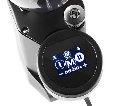Close-up image of the display panel screen of Rocket Espresso Fausto Touch Espresso Grinder