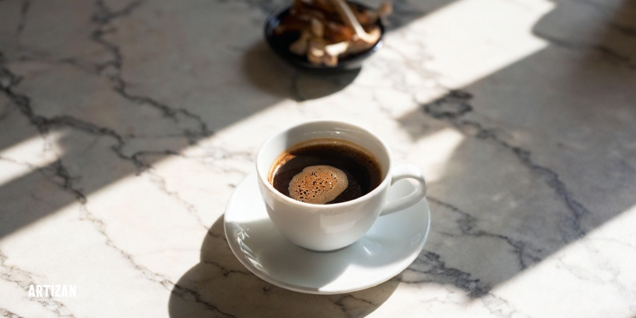 a cup of mushroom coffee