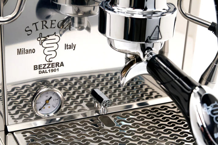Original Bezzera Strega espresso machine tamper accessory designed for precise coffee puck preparation.