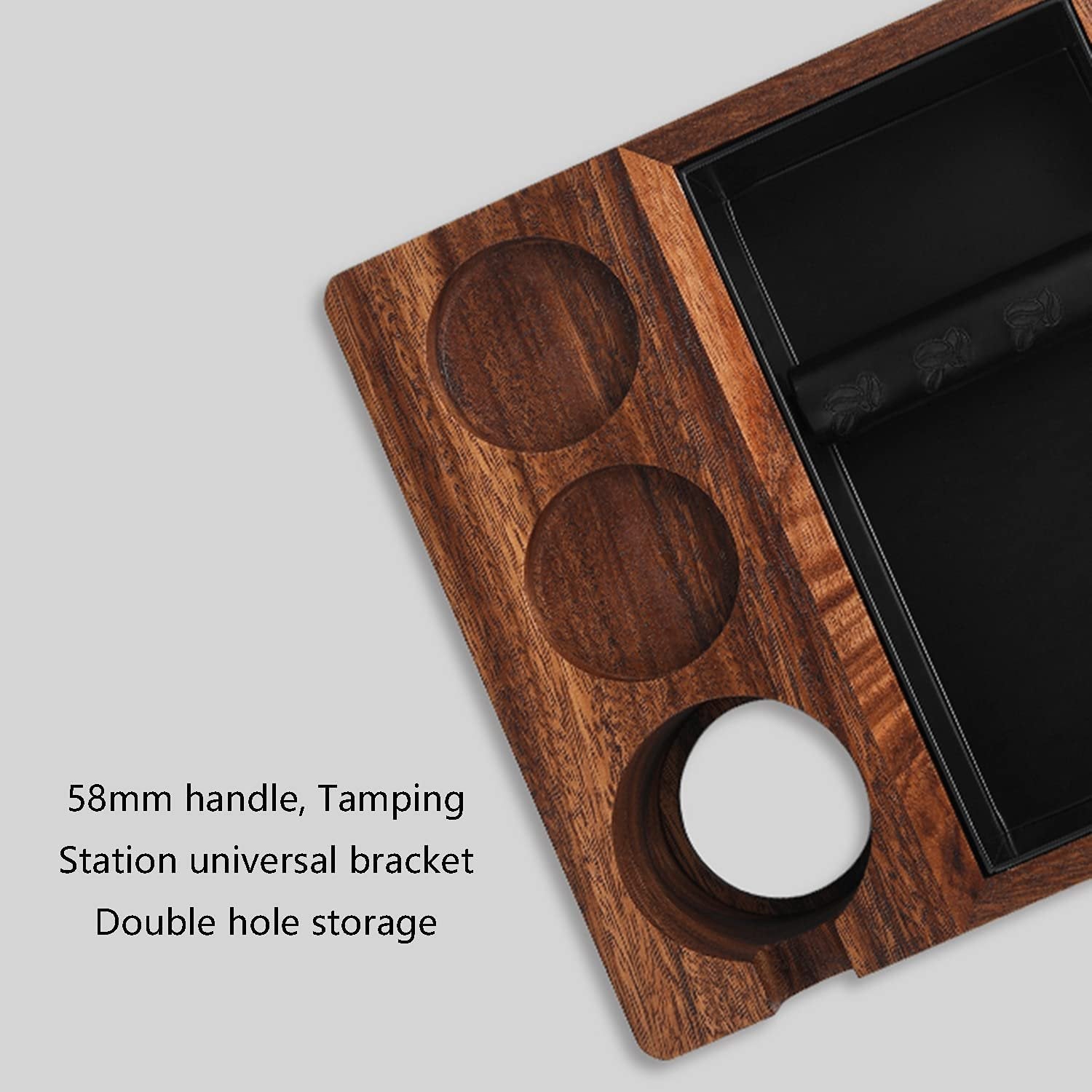Professional 58mm espresso knock box and tamping station, durable design for barista workflow