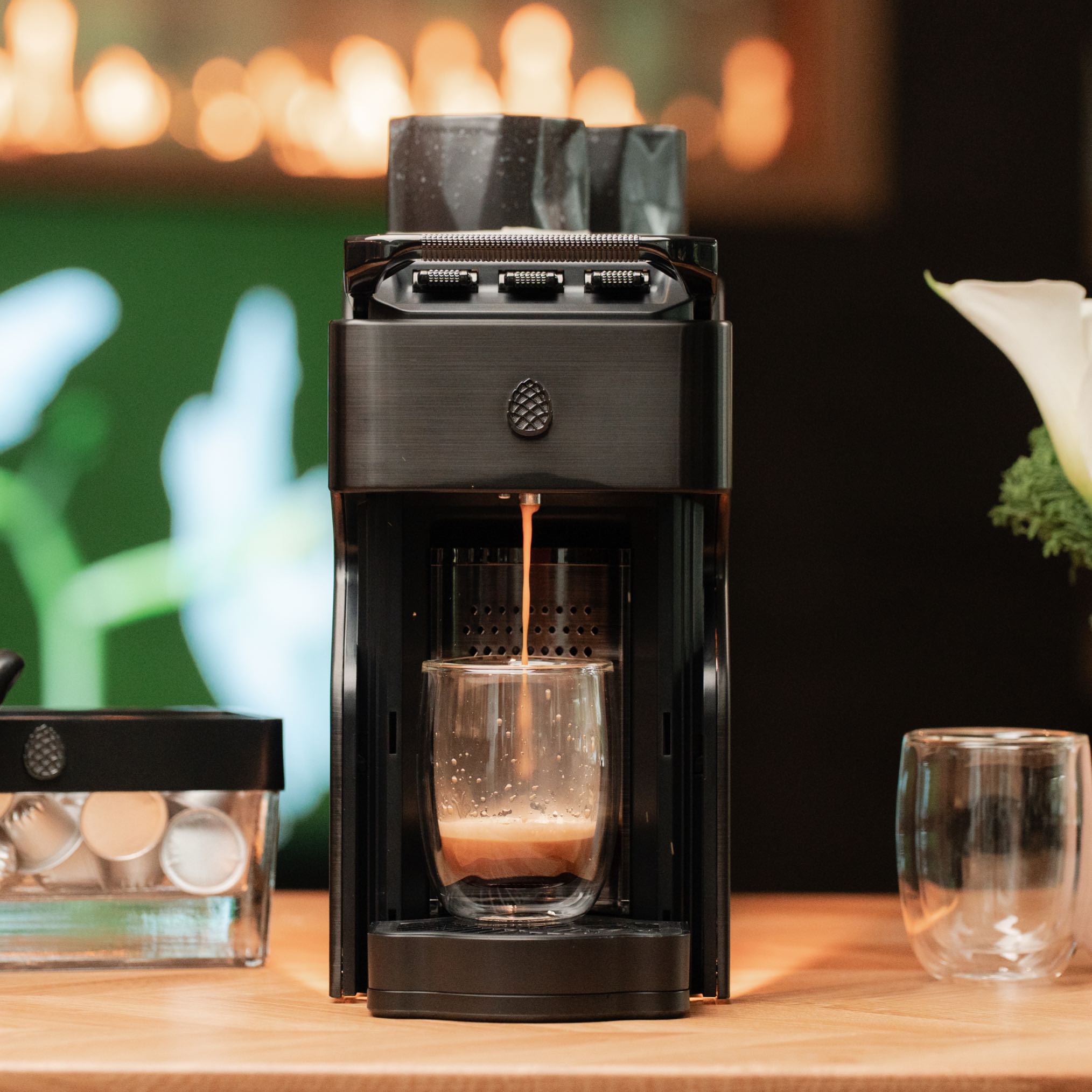 Line1 Espresso and Coffee Machine: Brushed Nickel & Grain