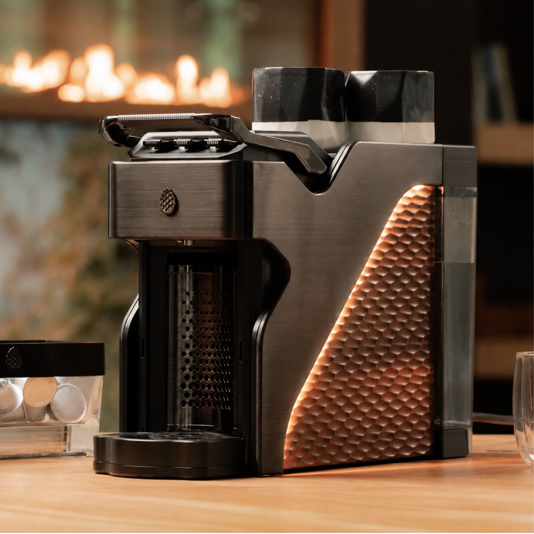 Line1 Espresso and Coffee Machine: Brushed Nickel & Grain