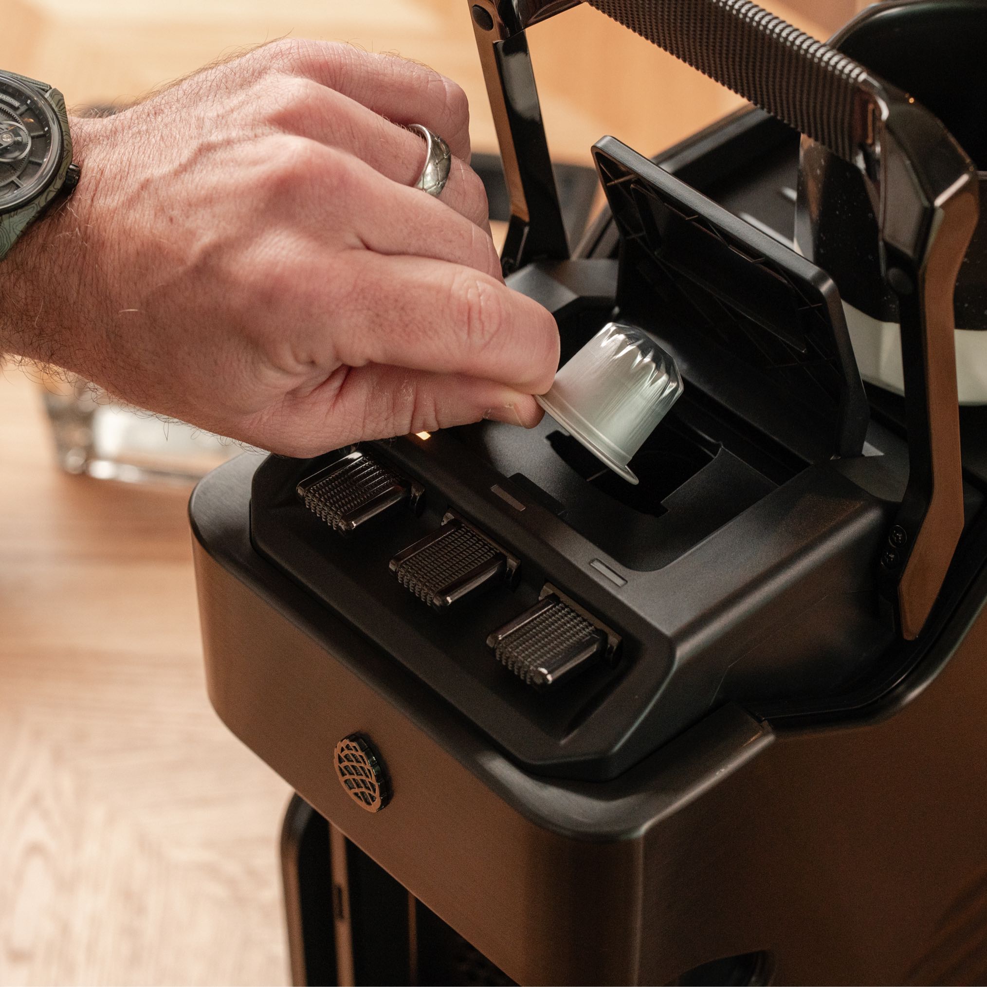 Line1 Espresso and Coffee Machine: Brushed Nickel & Grain