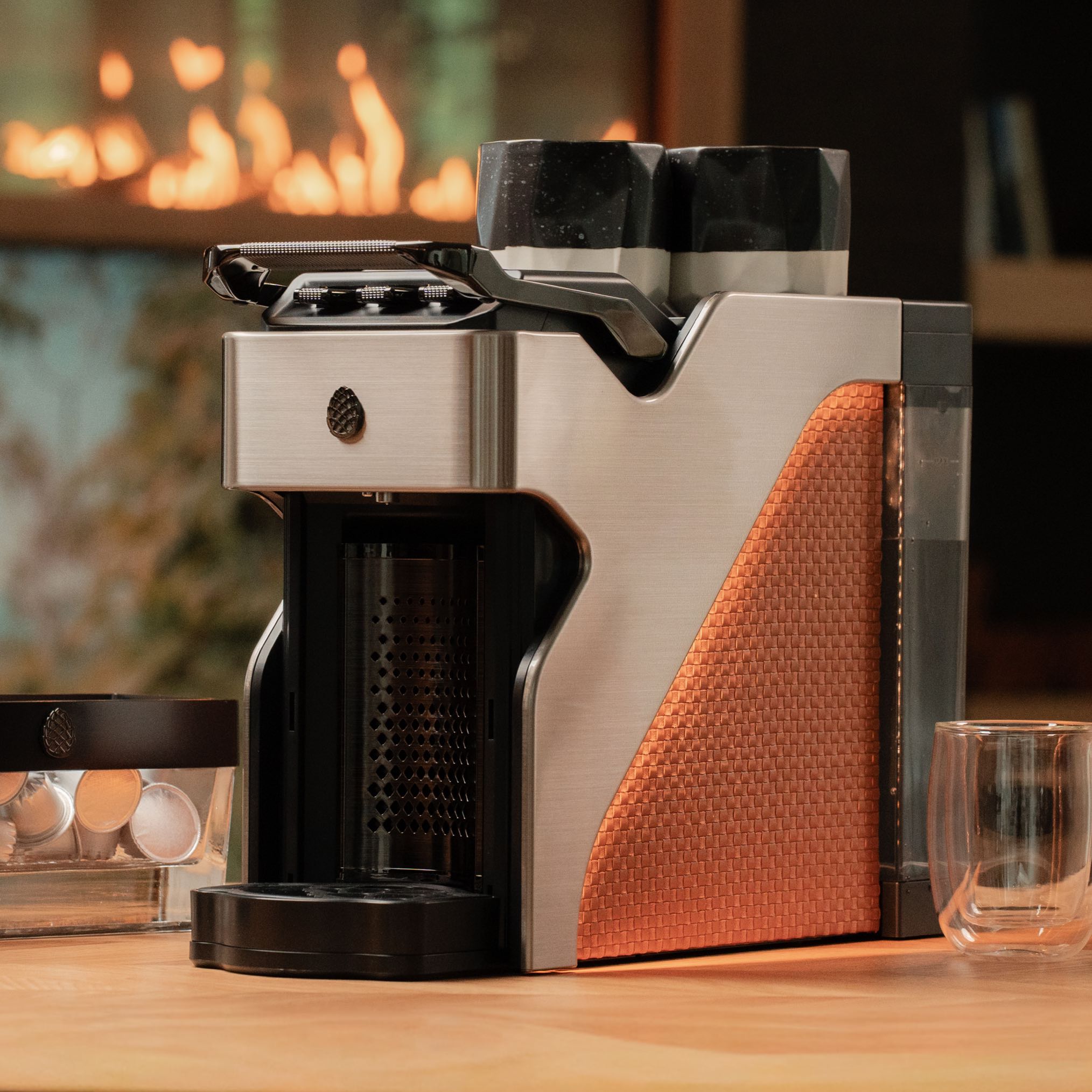 Milton Coffee Line1 Nespresso Compatible Brewer - Brushed Silver & Saddle