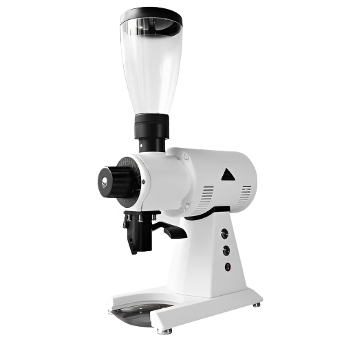 Angled front left image of white variant Mahlkonig EK43S Short Coffee Grinder