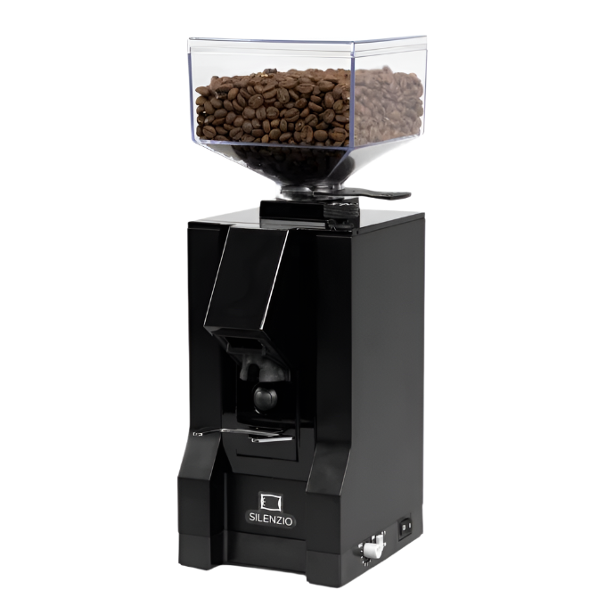 Angled front image of black variant Eureka Mignon Silenzio Espresso Grinder