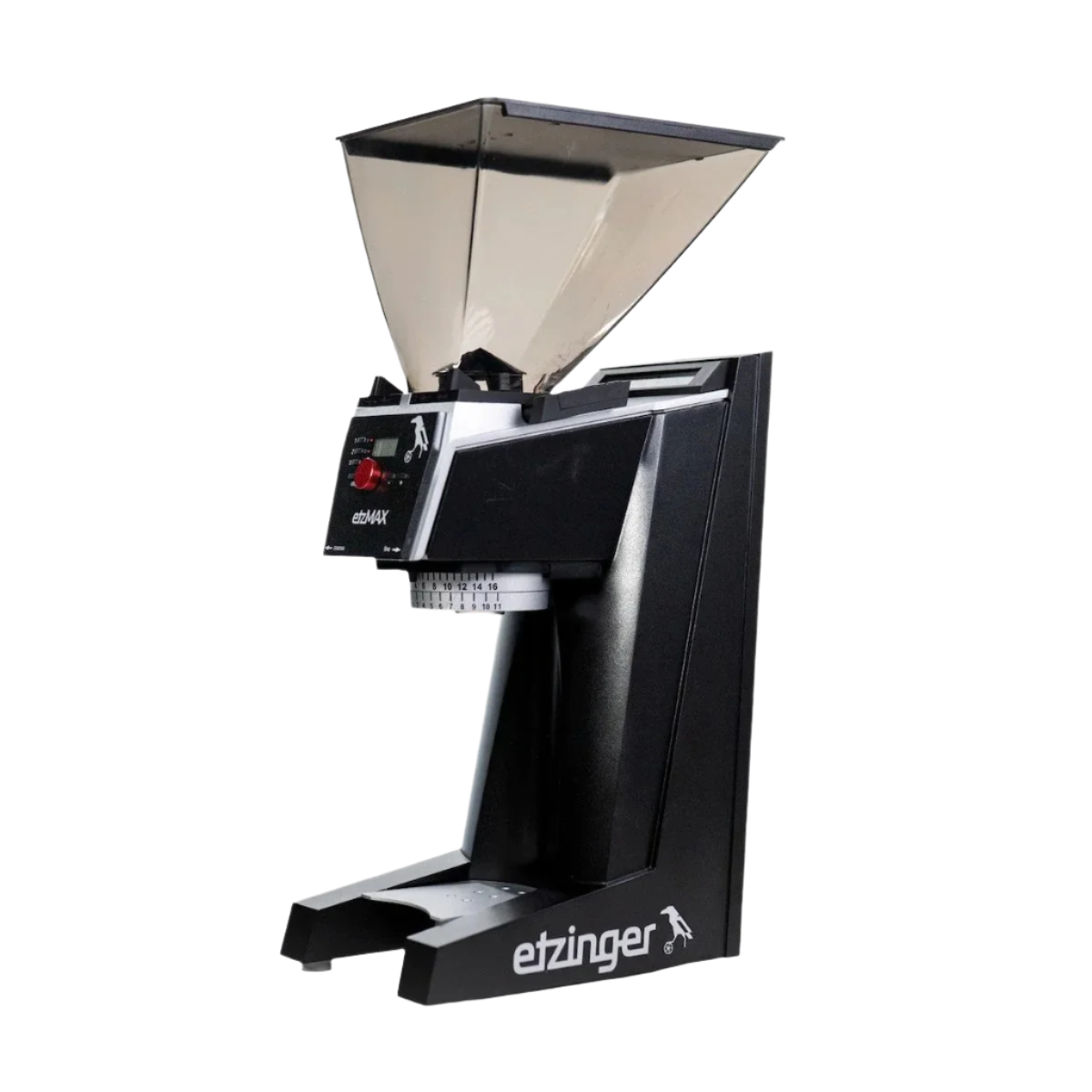Angled front image of Black Eztinger etzMax Filter W GBW Filter Coffee Grinder