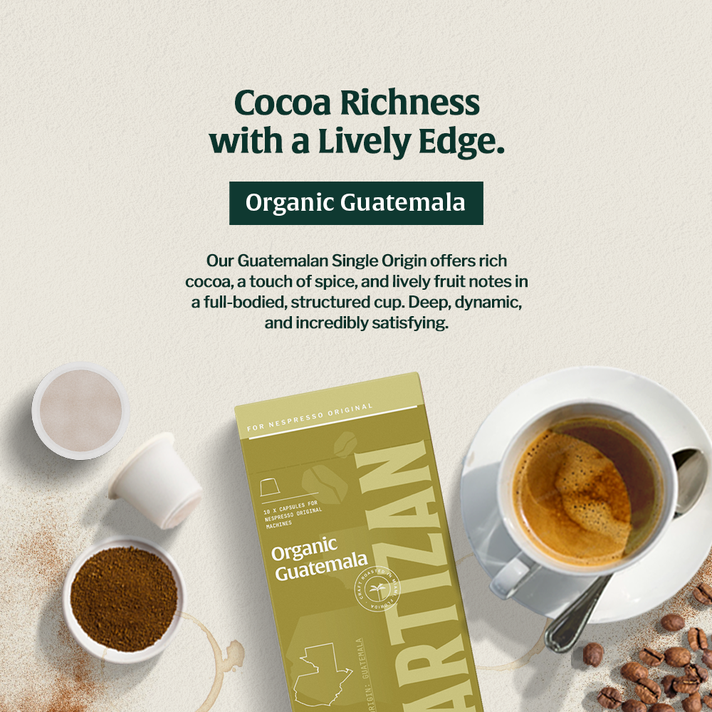 Discover Organic Guatemala coffee: rich cocoa, a touch of spice, and lively fruit notes. Full-bodied, dynamic, and deeply satisfying single origin.