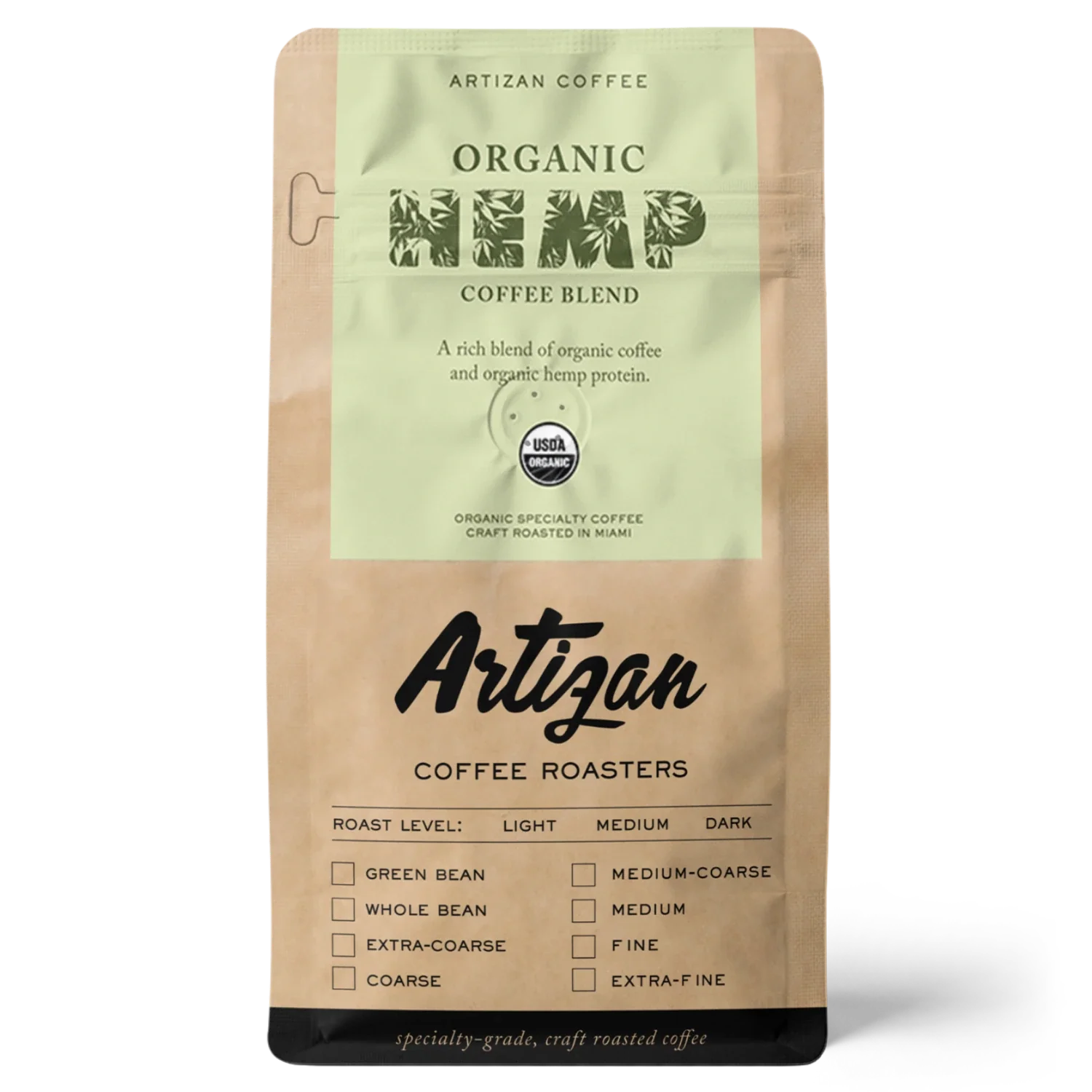 Bag of Organic Hemp Coffee Blend from Artizan Coffee Roasters