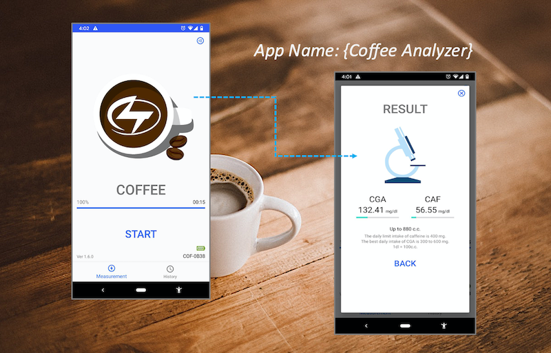 An image on how to get the result of on your phone about how much caffeine your coffee have.