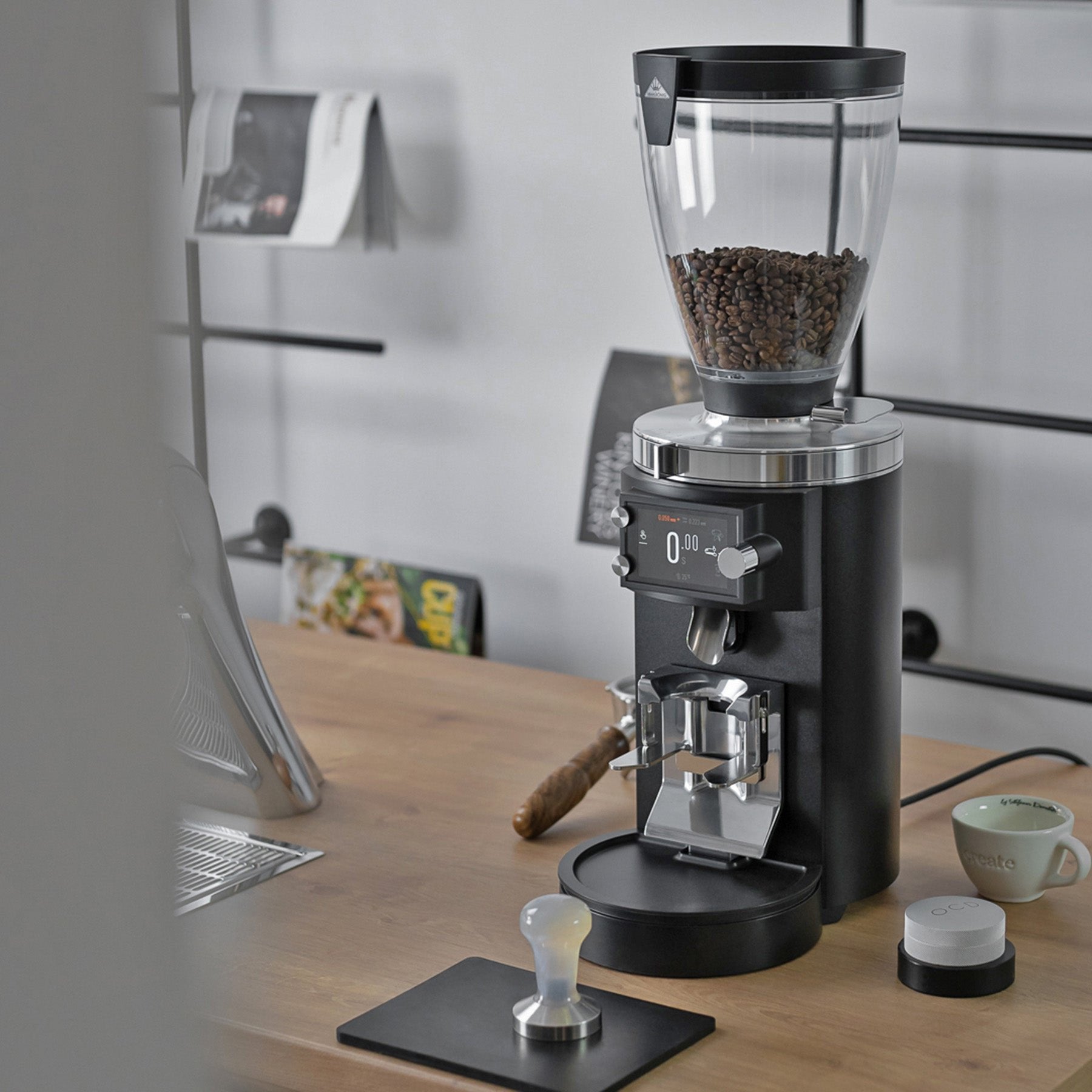 Mahlkonig E65S GbW Espresso Grinder on the counter top 