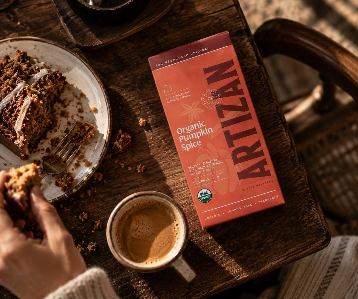 Artizan Organic Pumpkin Spice coffee capsules compatible with Nespresso Original machines