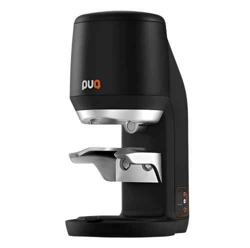 Puqpress Mini Automatic Coffee Tamper side view with tamping slot visible, designed for home and prosumer espresso setups.