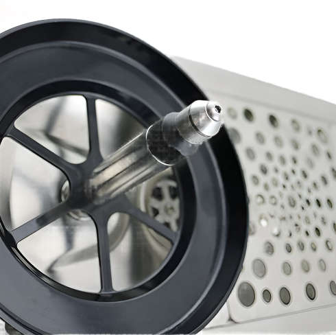 A close up look of Rhino rinser blender attachment for quick cleaning of blender jugs and milk pitchers