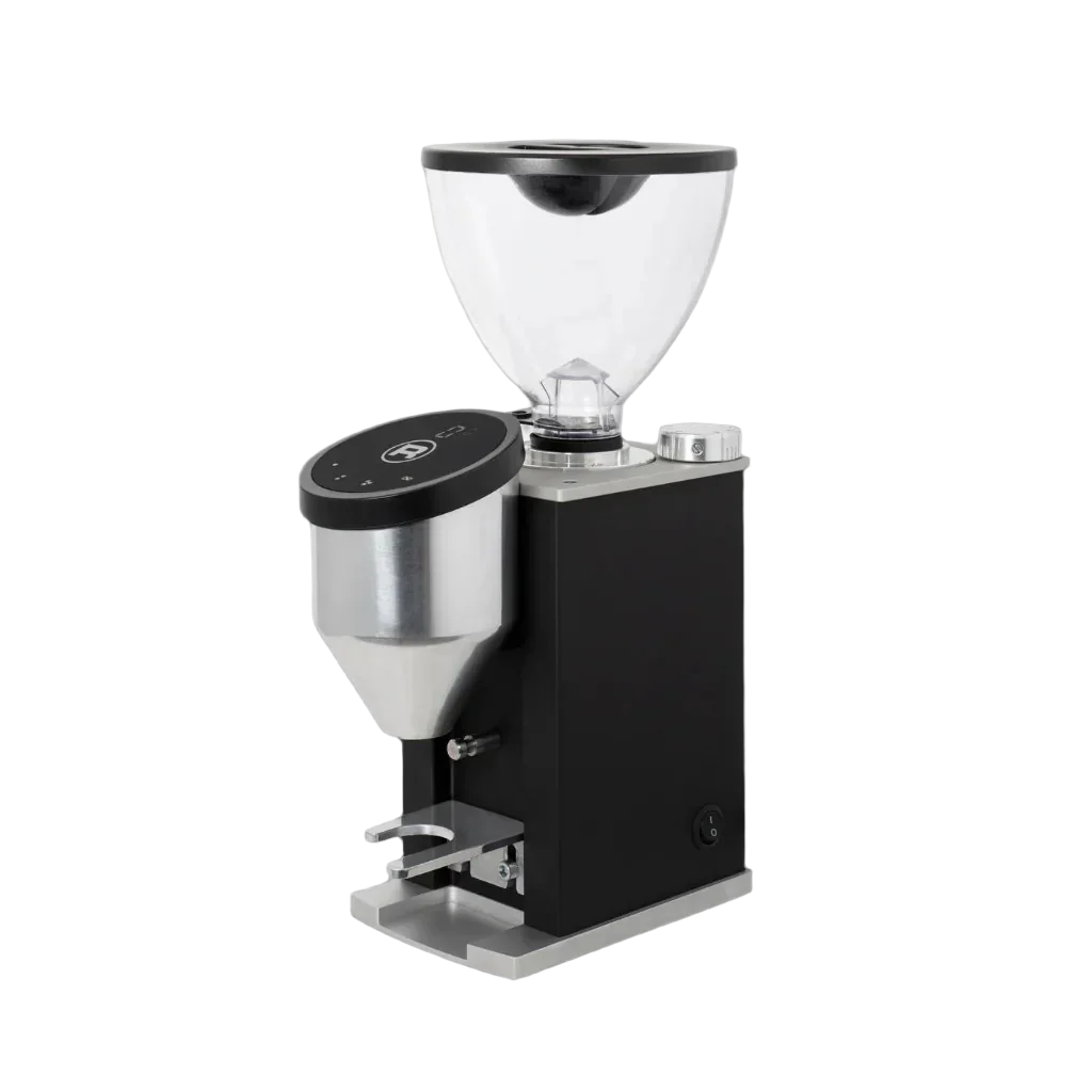 Angled Front image of black variant Rocket Espresso Faustino Espresso Grinder