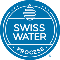Blue Swiss Water Process logo, representing a natural and chemical-free coffee decaffeination method.