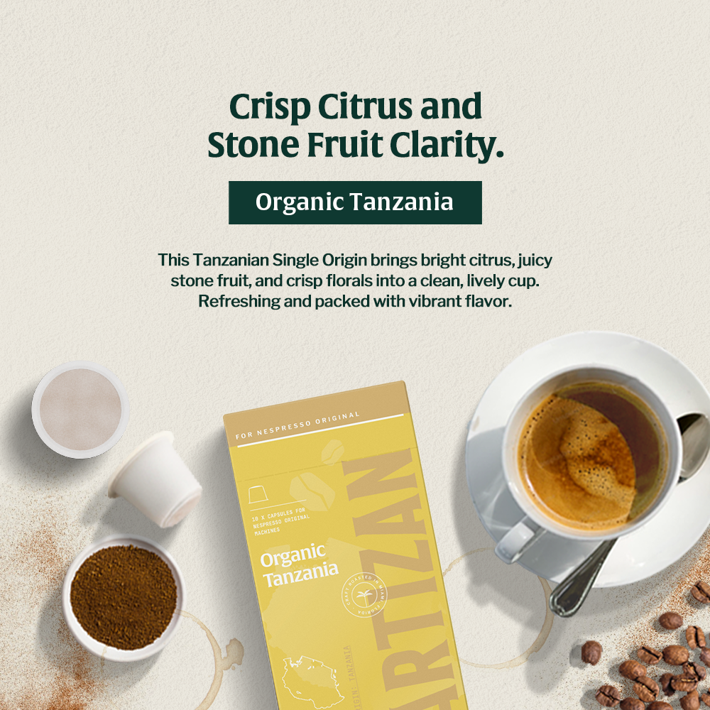 Organic Tanzania Coffee – Single Origin with citrus, stone fruit, and floral notes. Refreshing and vibrant.