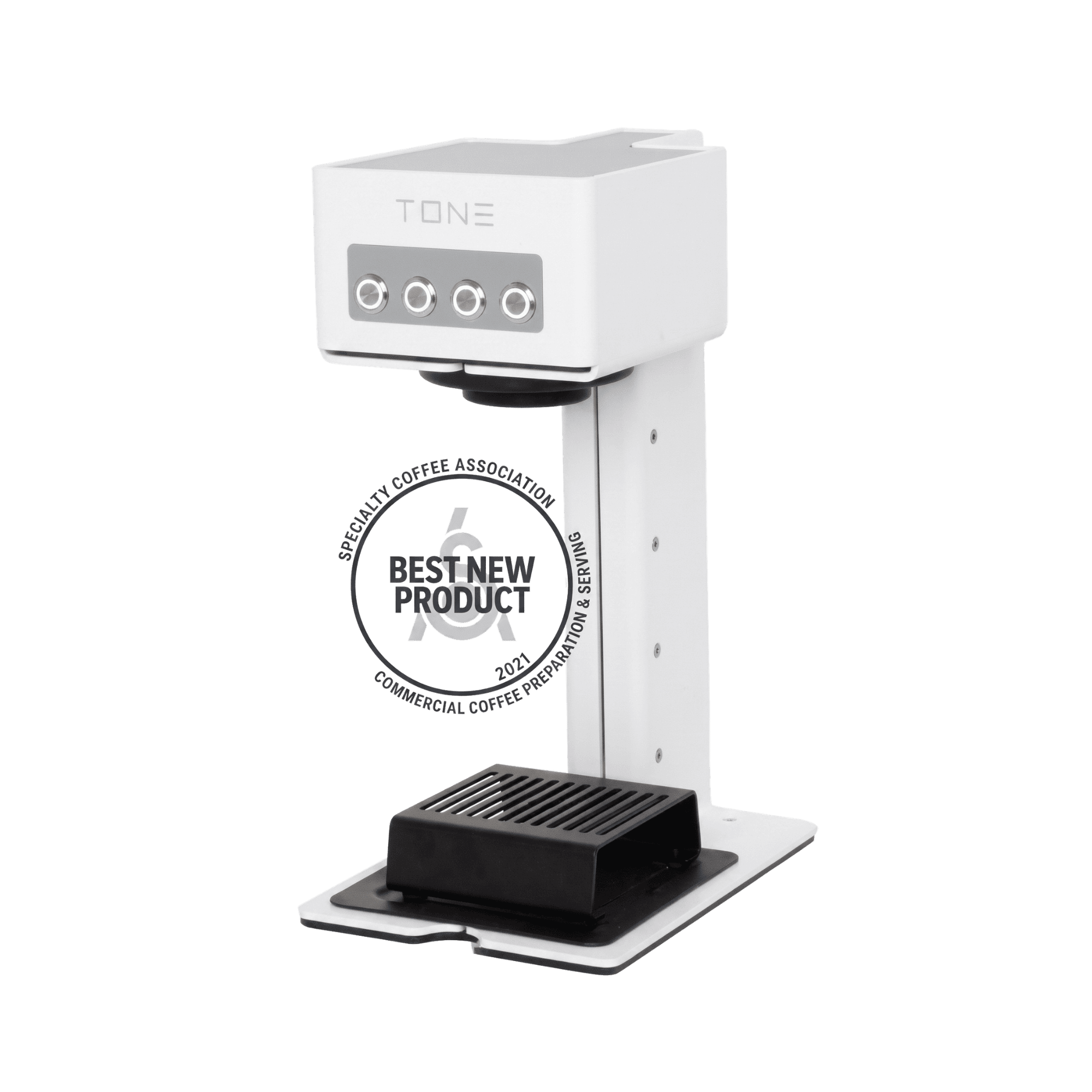 Detailed image of TONE Touch 03 highlighting spray-head, touch interface, and variable brew chamber, exemplifying design precision in single-serve coffee and tea brewing.