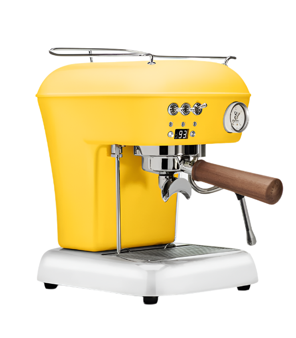 Right Angled View of Yellow Ascaso Dream PID Espresso Machine