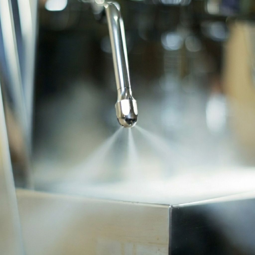 acs vesuvius close up shot on the steam wand releasing steam. 