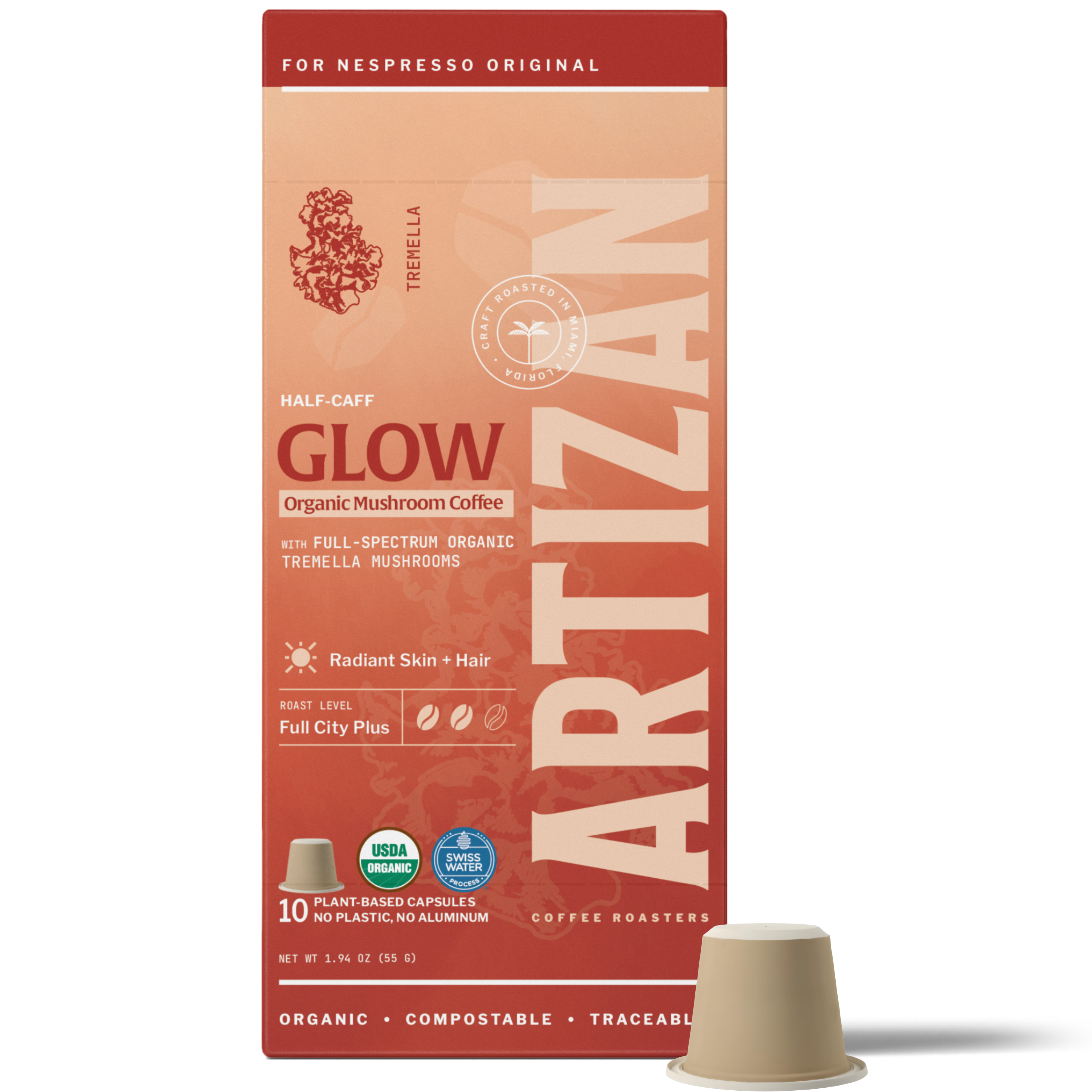 Organic  Mushroom Tremella Half Caffeinated Nespresso Capsules for Original Machines Home Compostable Pods main image