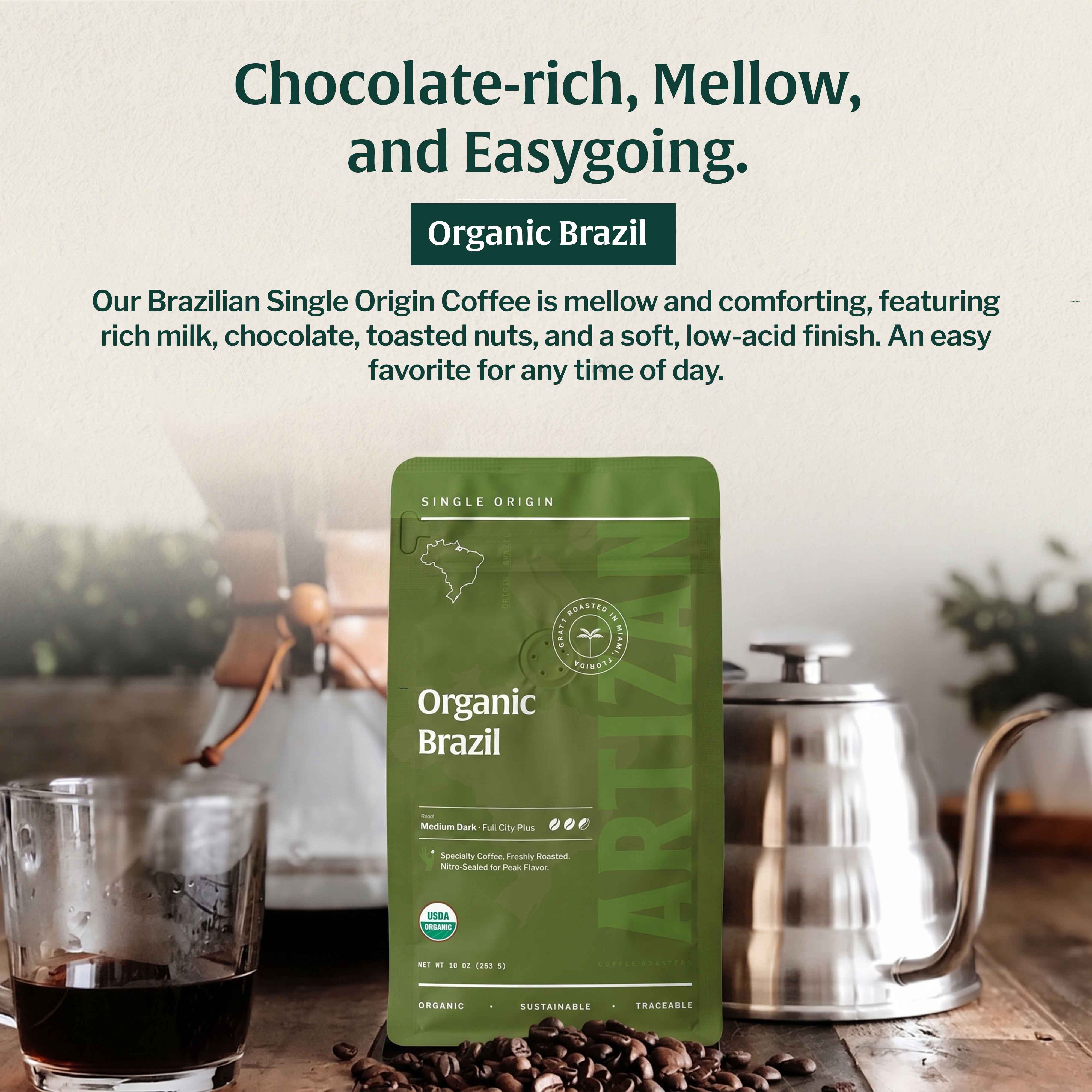 artizan organic brazil whole beans & ground coffee detail 1x1