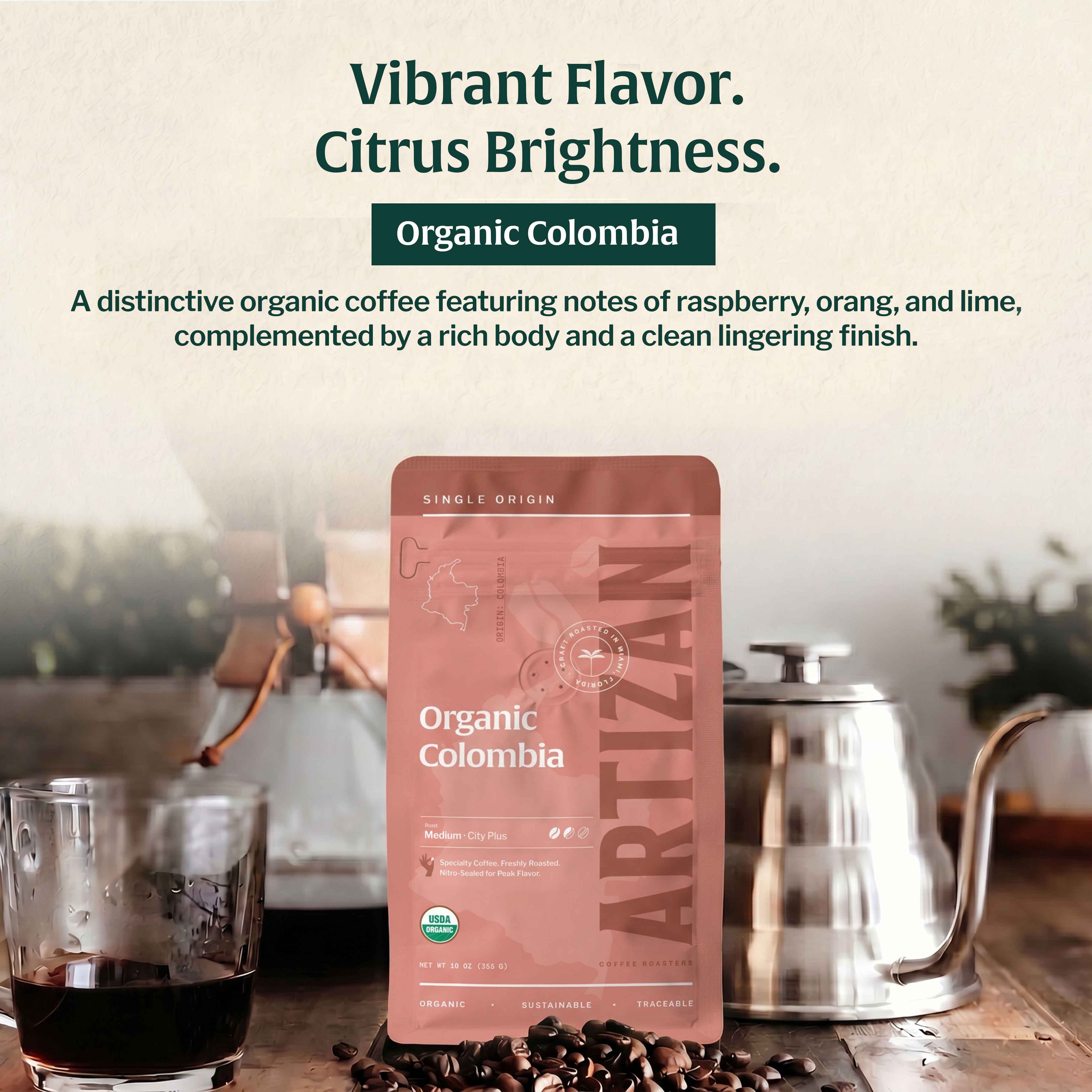 artizan Organic Colombia organic whole bean coffee 3D