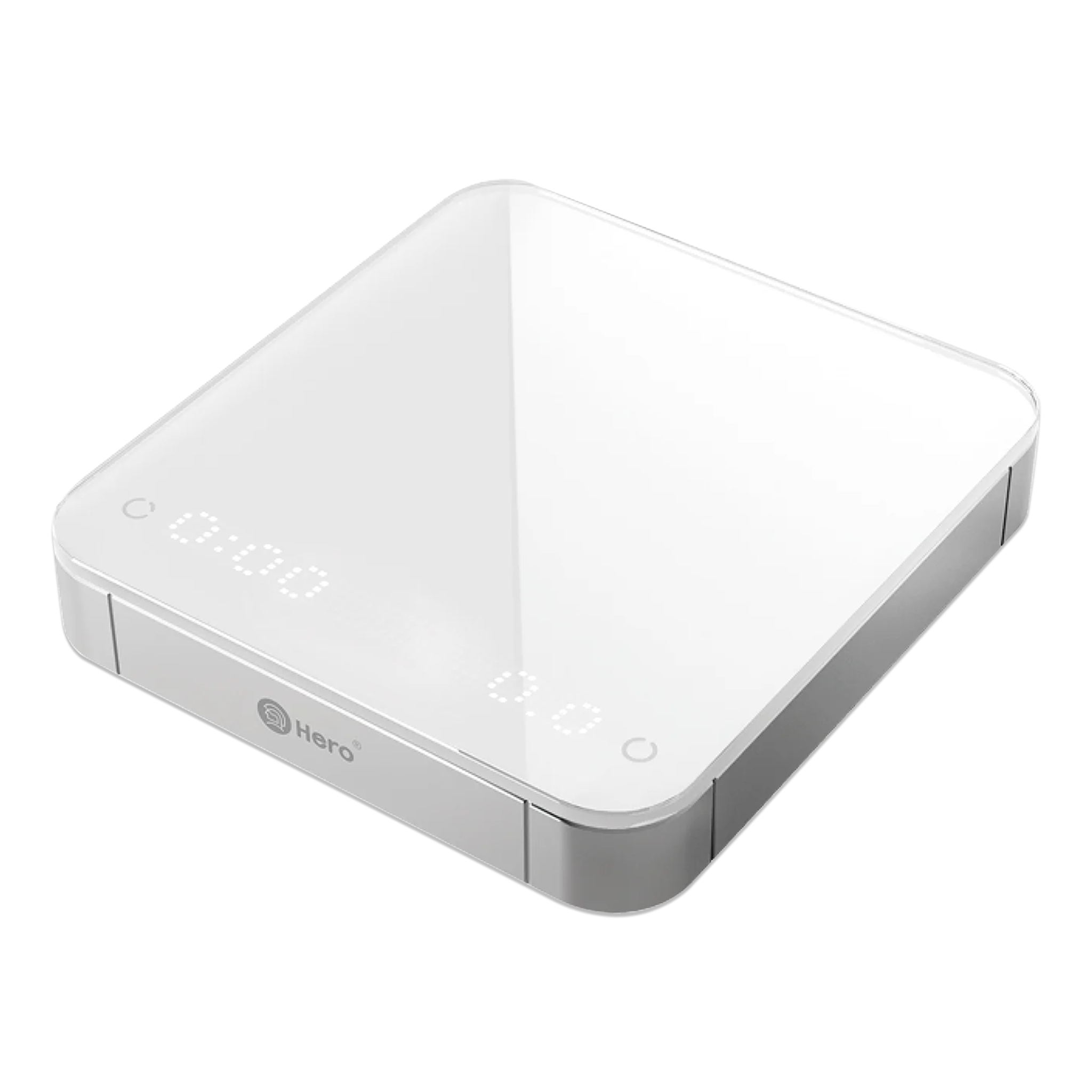 ZeroHero commercial coffee scale in white with digital display, top angled view