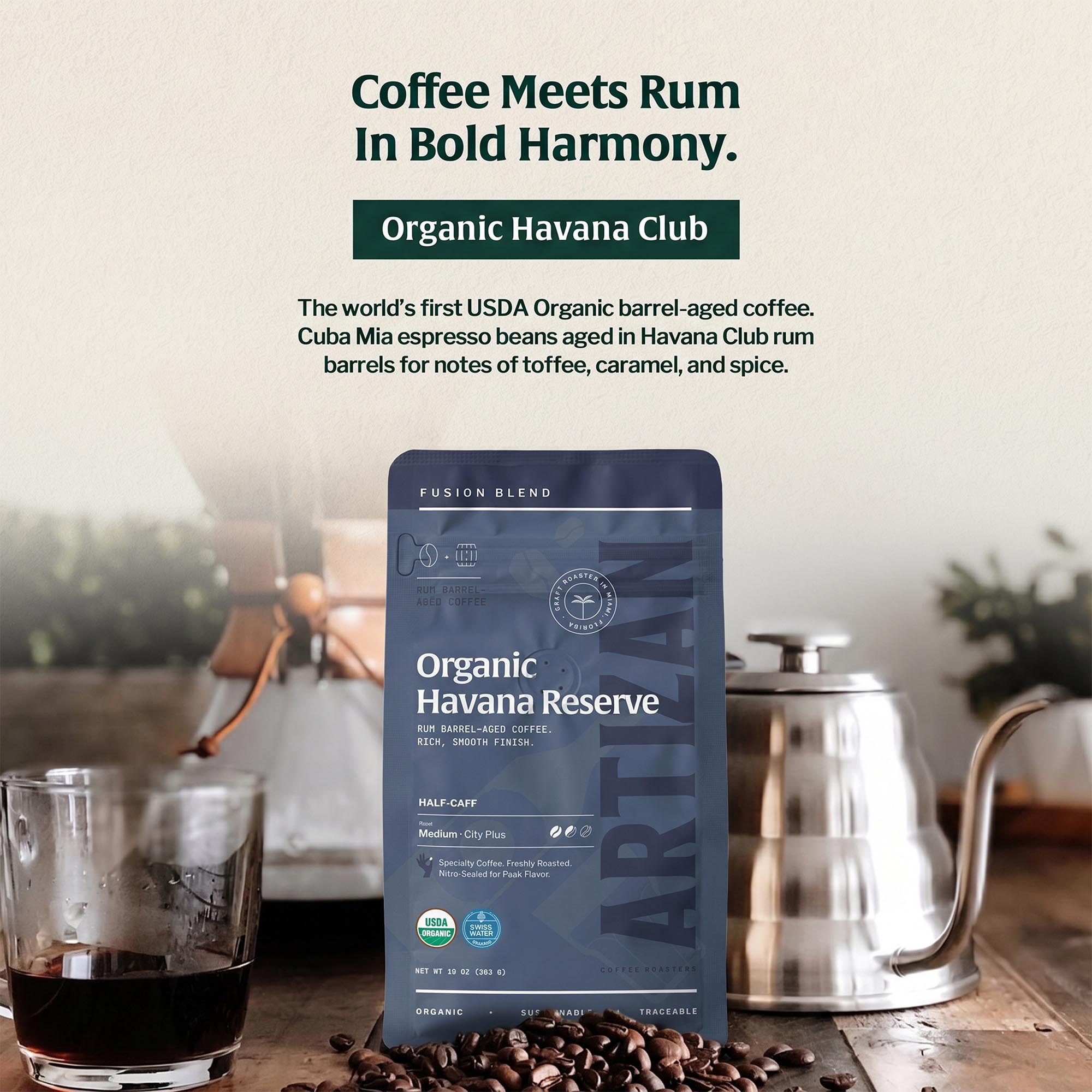 artizan havana reserve organic whole bean coffee detail 1x1