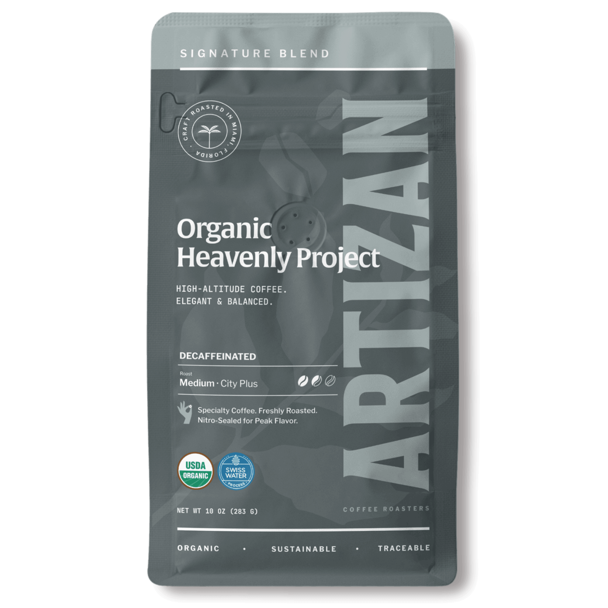 artizan organic heavenly project whole beans & ground coffee front 1x1