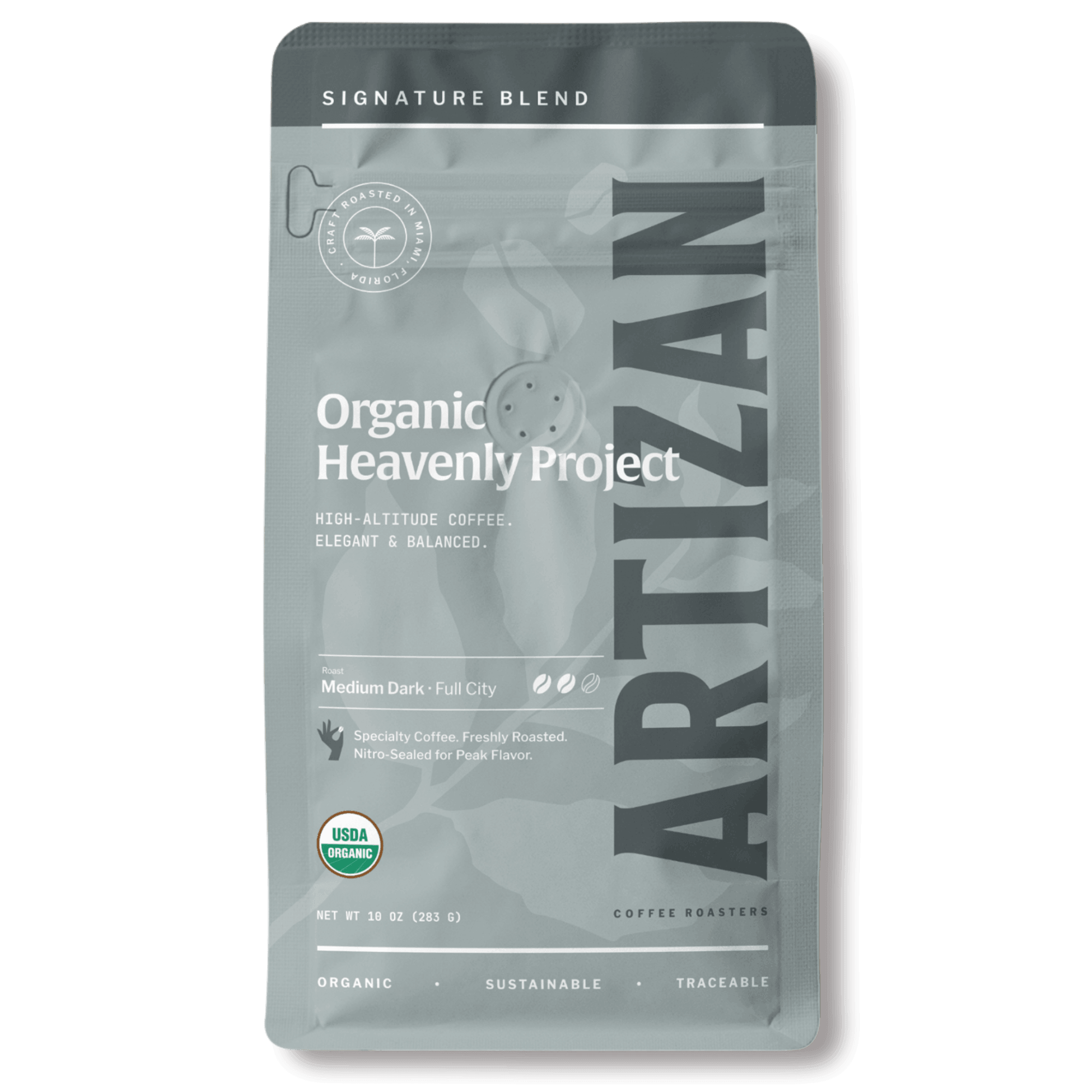 artizan organic heavenly project whole beans & ground coffee front 1x1